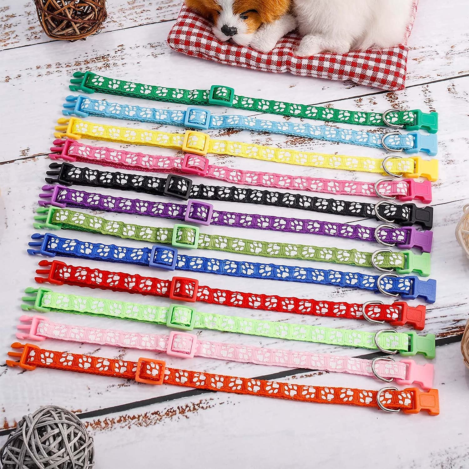 Chenkaiyang 12 Pack Puppy Collars For Litter, Adjustable Puppy Id Collars Soft Nylon Whelping Collars For Newborn Litter Puppy Pets