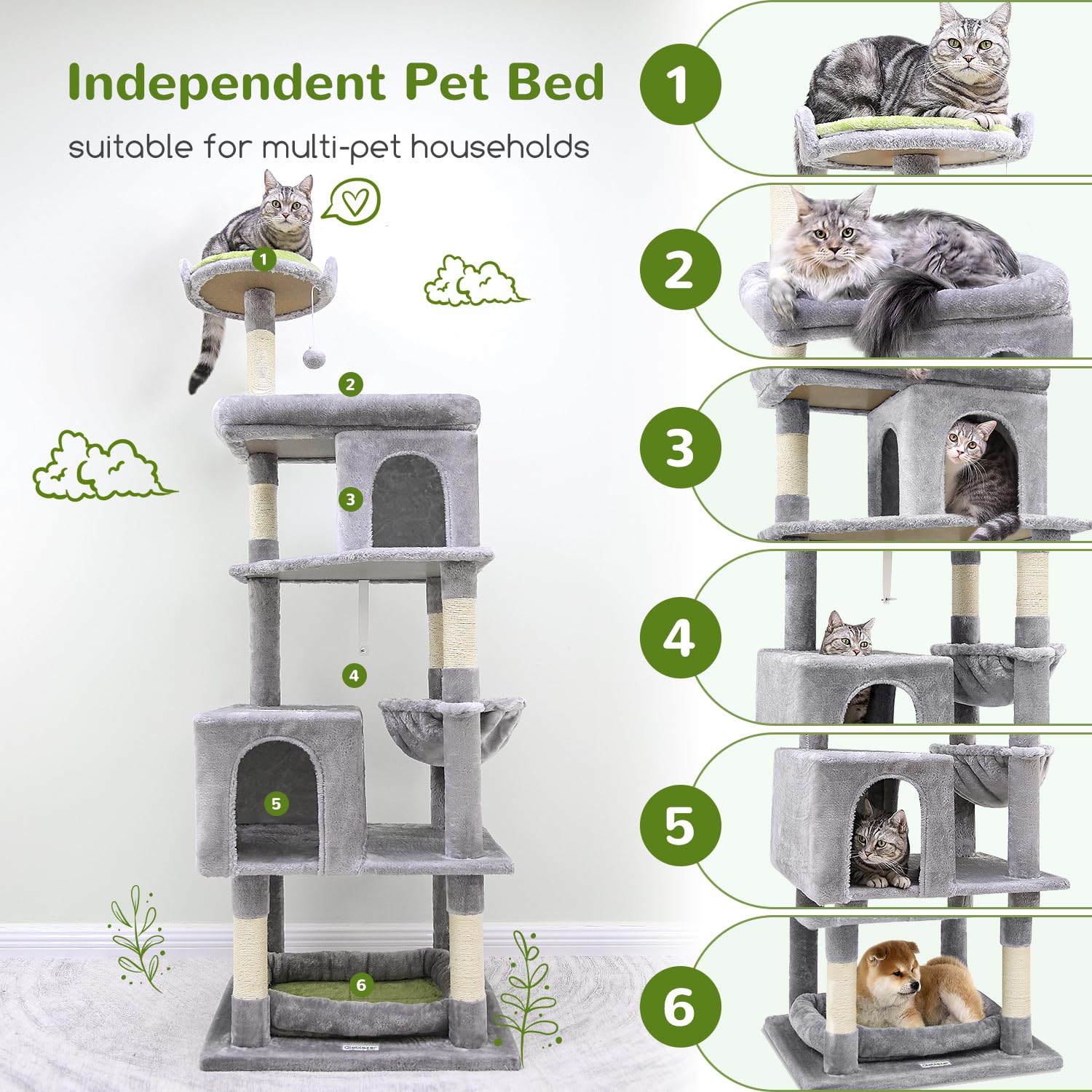 Globlazer S72 Heavy Duty Cat Trees For Large Cats, Sturdy 72In Maine Coon Cat Tree For Large Cats 20 Lbs+ Heavy Duty Cat Tower F