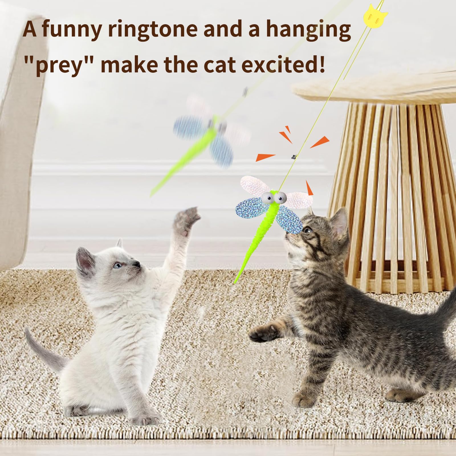 Jechrochen 2025 New 6 Pcs Interactive Feather Cat Toys, Retractable Indoor Teaser For Self Play, Hanging Toy For Kitten Chase, F