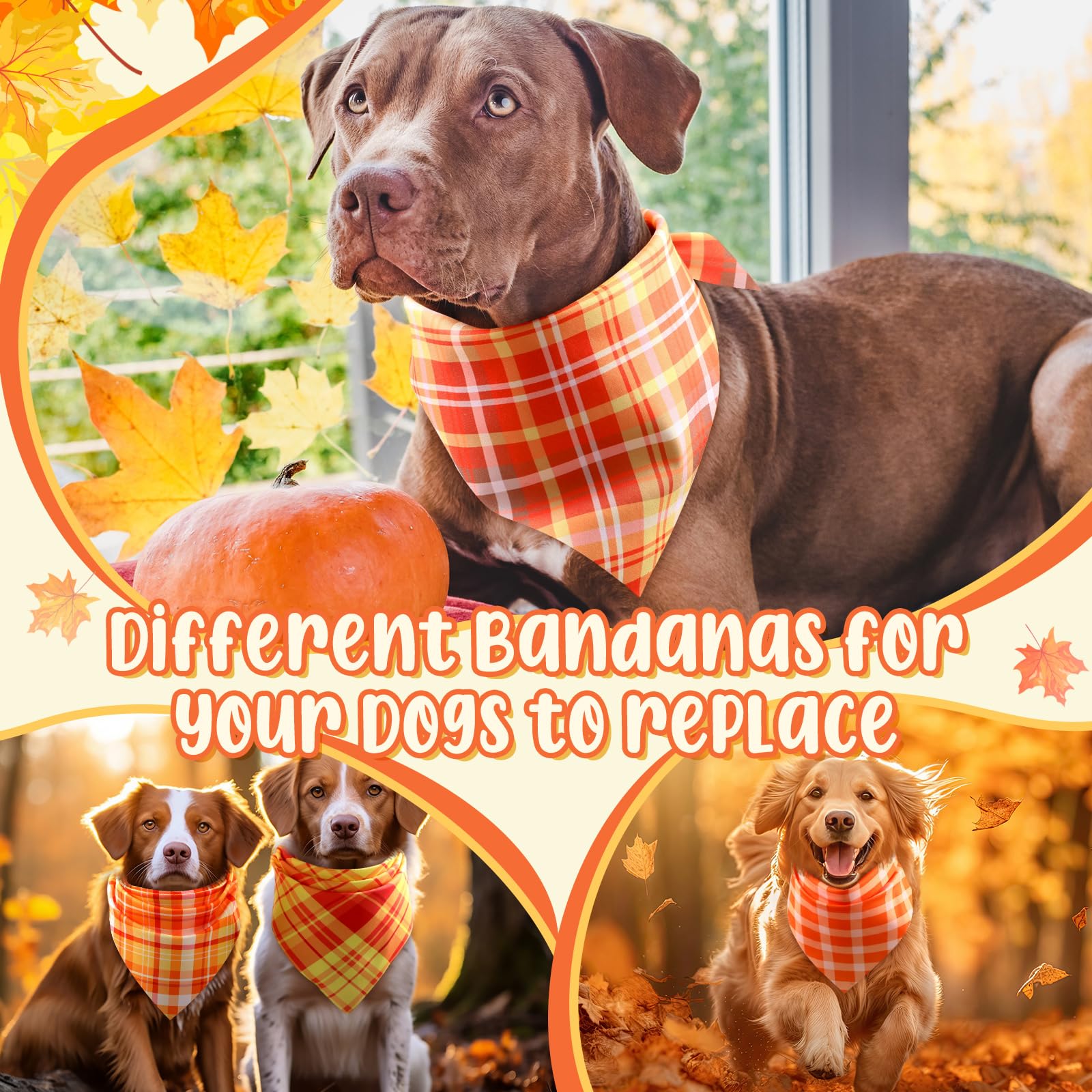 Abbylike 50 Pcs Fall Plaid Dog Bandanas Bulk Thanksgiving Bandanas for Dogs Triangle Kerchief Bibs Scarf for Pets Autumn Costume