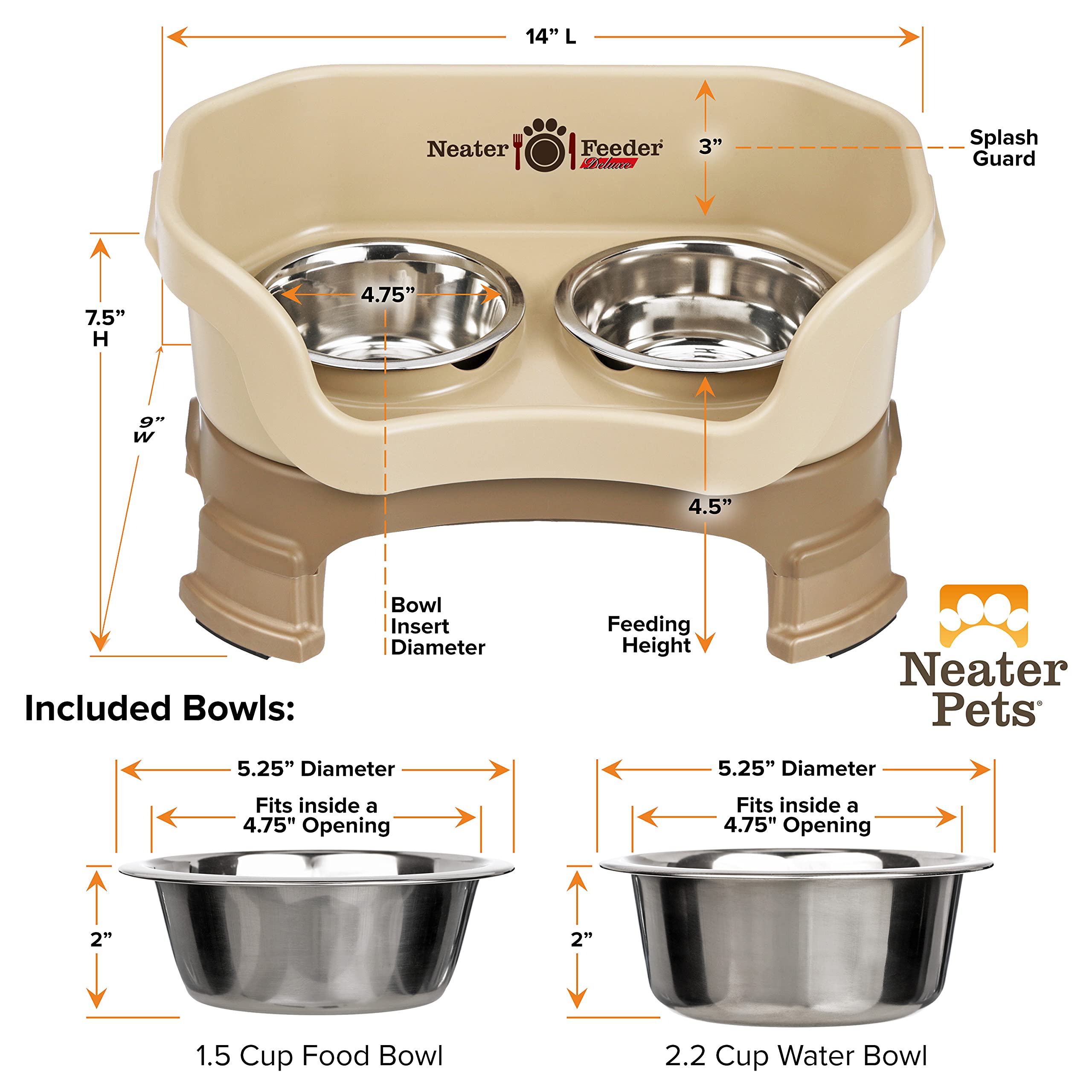 Neater Pet Brands Neater Feeder Deluxe - Small, Stainless Steel, Cappuccino, with Leg Extensions
