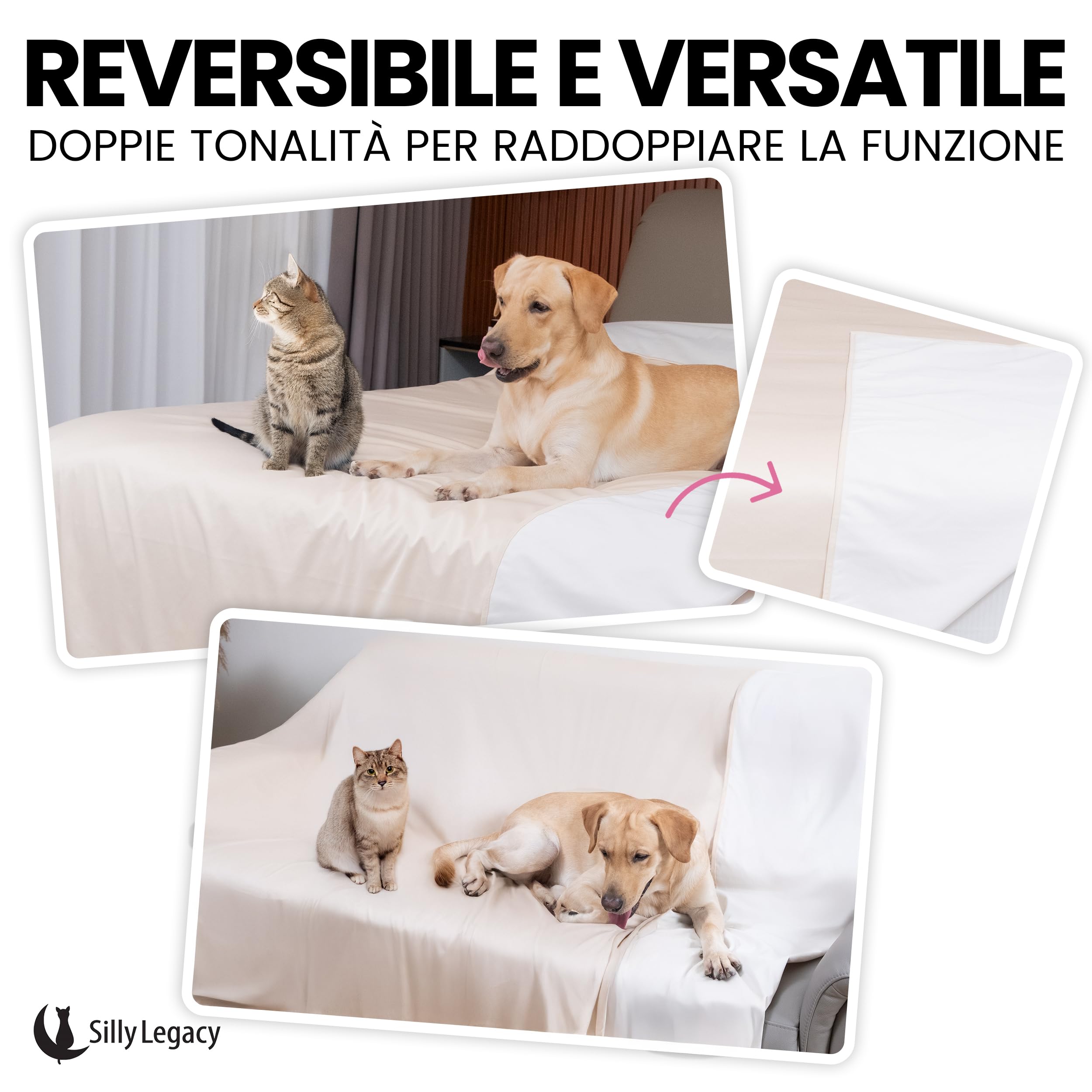 SILLY LEGACY Thin Reversible Waterproof Bed Cover, Queen Size 96x82 inch, Beige, Ideal for Dogs, Cats, Babies, Incontinence Protection