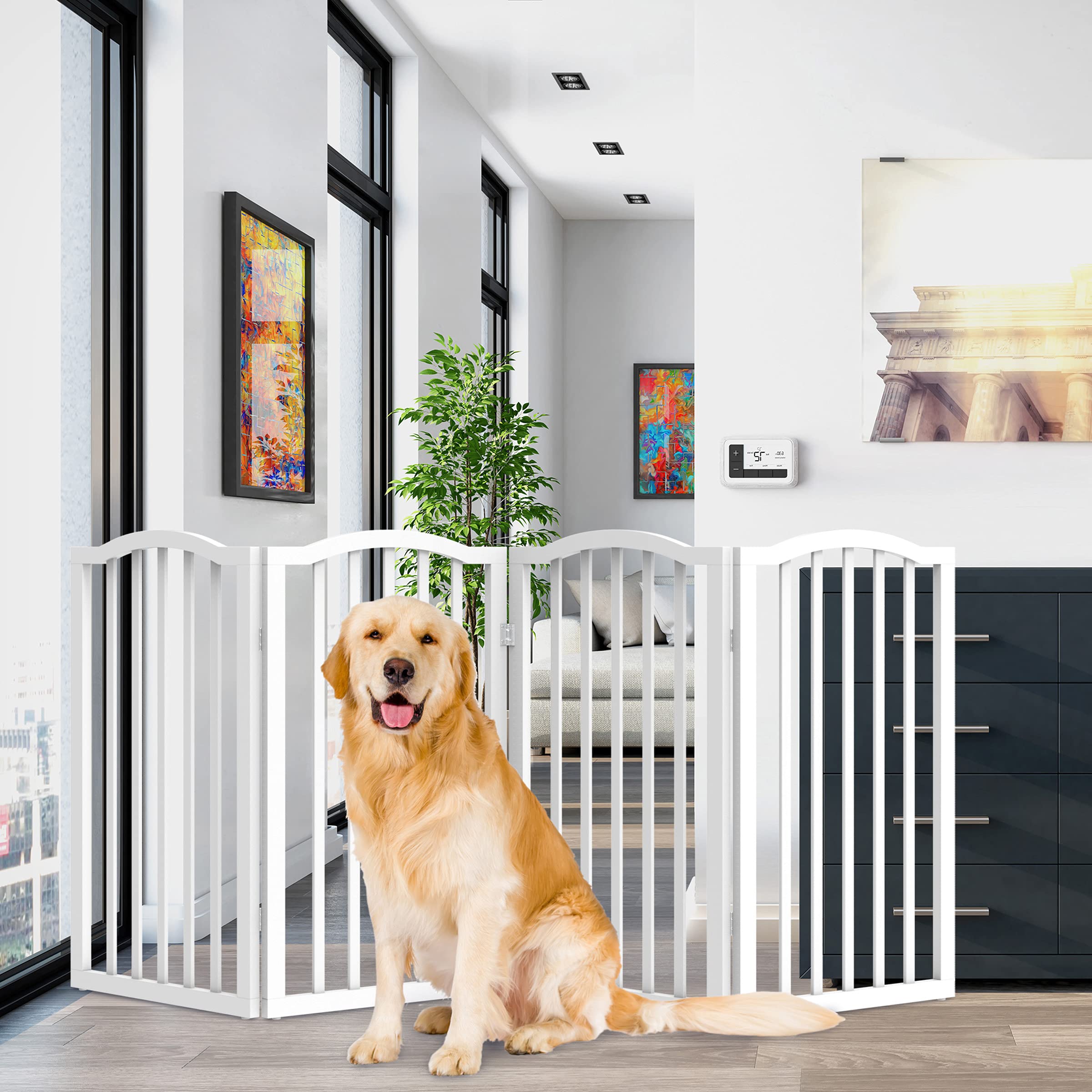 Petmaker Indoor Pet Gate - 4-Panel Folding Dog Gate For Stairs Or Doorways - 73.5X32-Inch Tall Freestanding Pet Fence For Cats And Dogs (White)