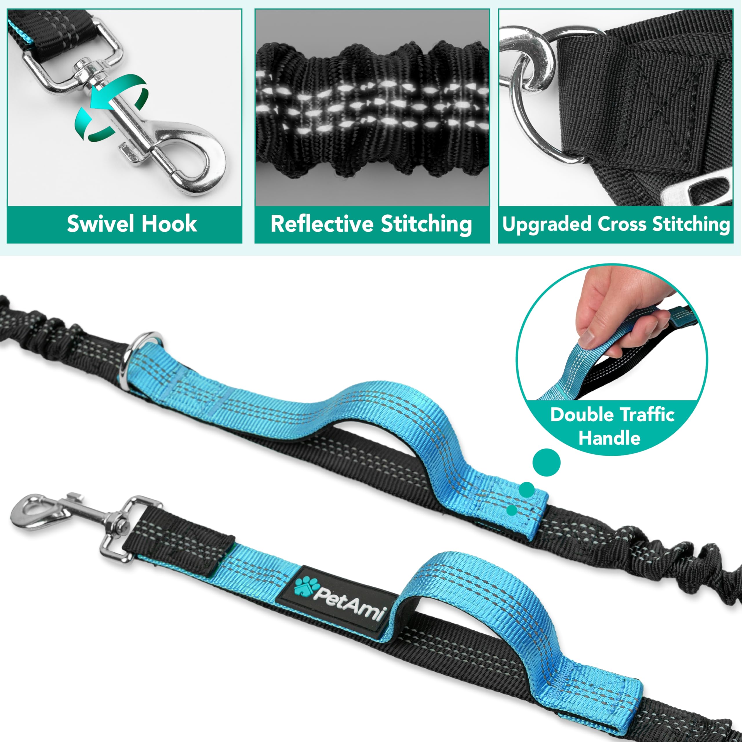 PetAmi Premium Hands Free Dog Leash for 2 Dogs, Adjustable Waist Belt Leash for Dog Walking, Fanny Pack Accessories Bag Dual Bun