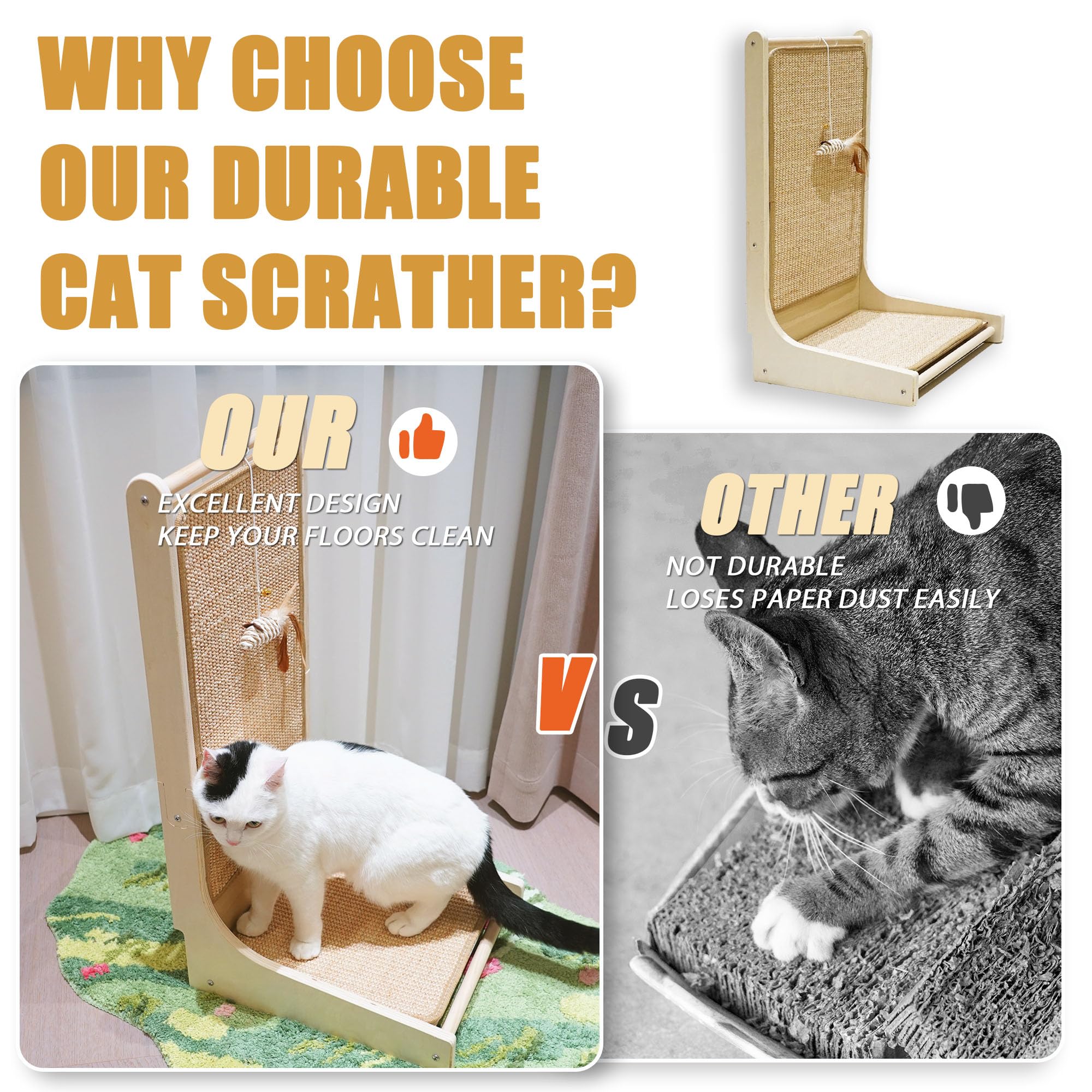 Cat Scratcher, L Shape Cat Scratching Board For Indoor Cats, Protecting Furniture Cat Scratch Pad, Floor Mounted Cat Scratching