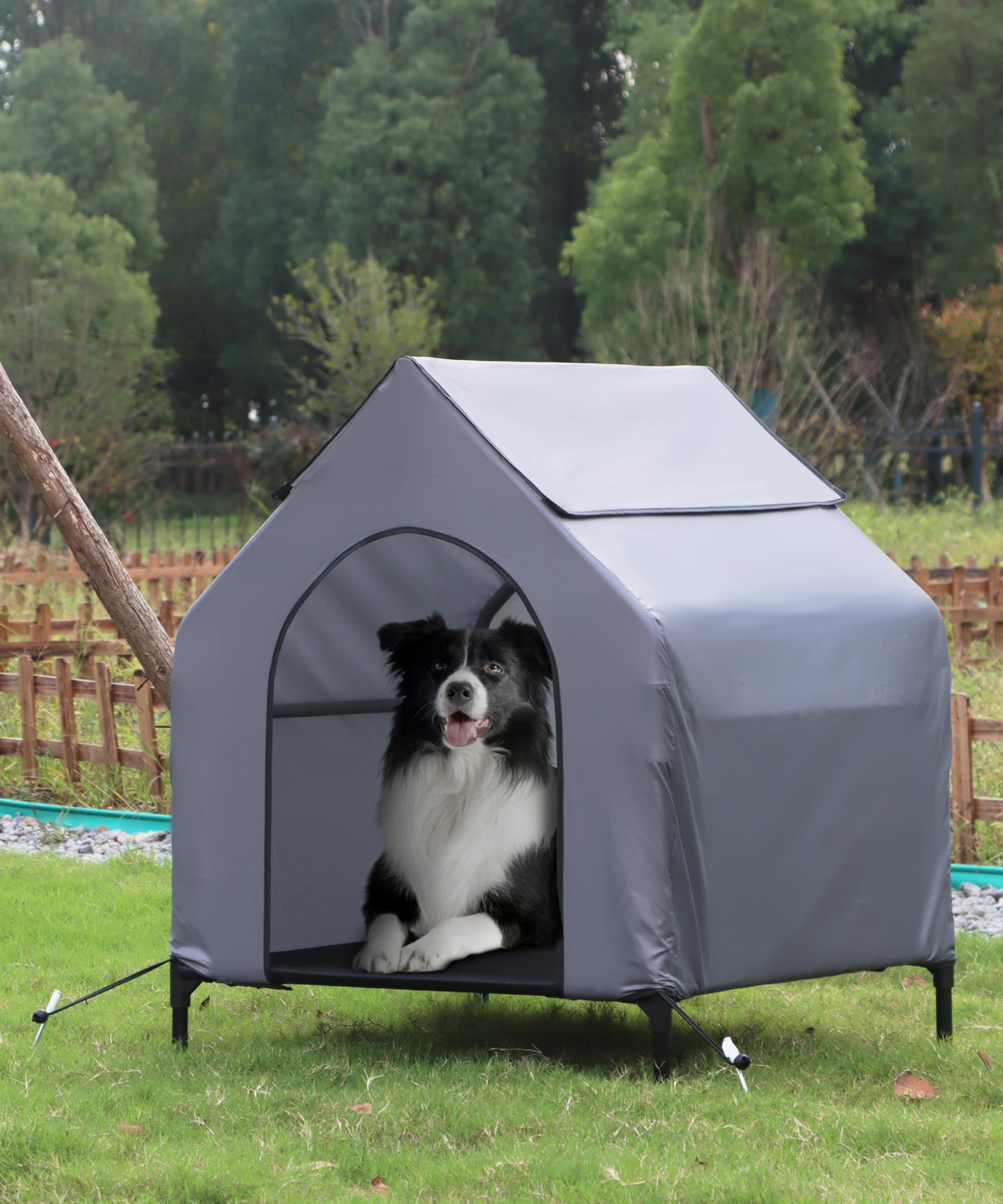 Fantrek 36' Dog House Outdoor For Medium/Large Breeds - Outside Waterproof & Sunproof Dog House, Elevated Dog Bed With Dog Shad