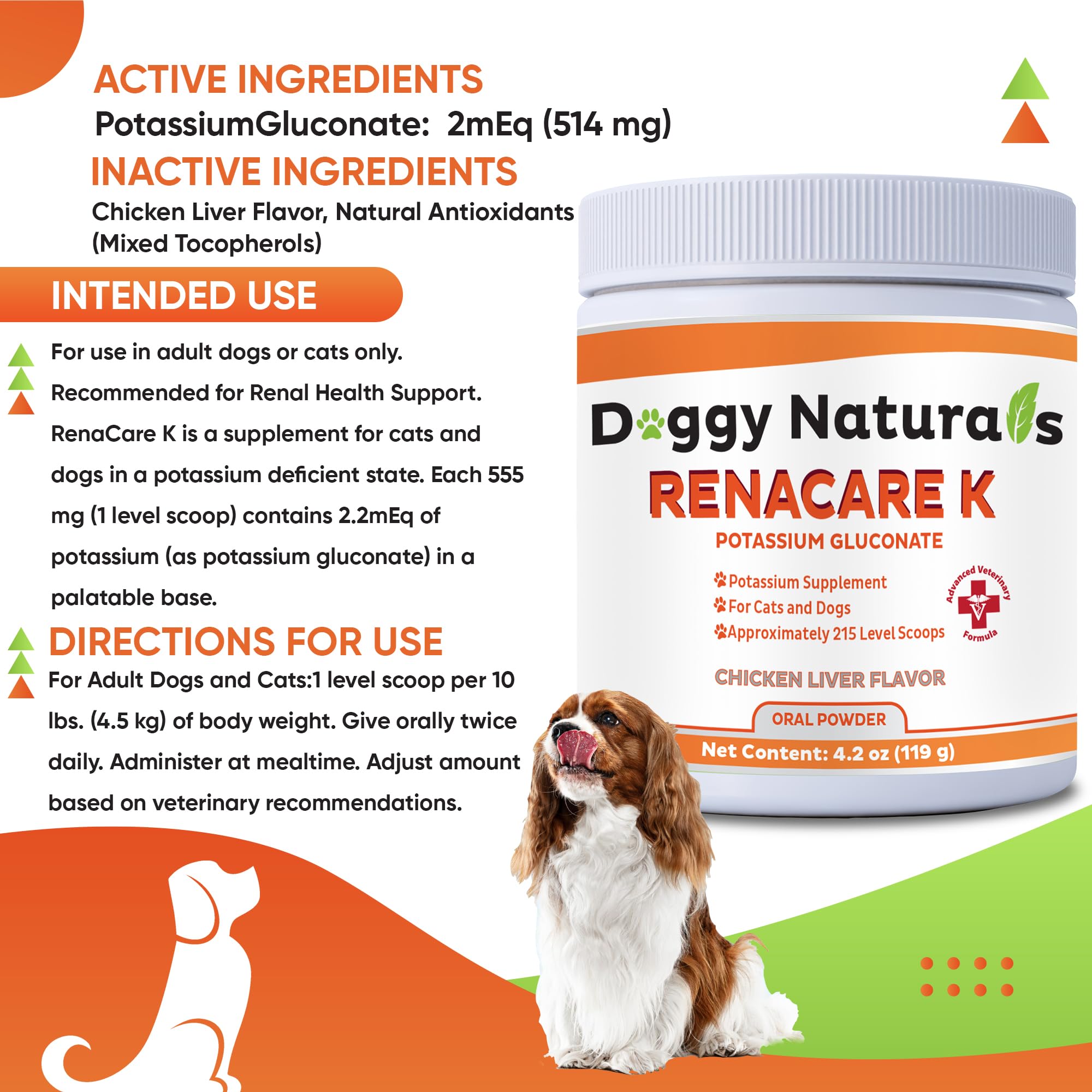 RenaCare K Potassium Gluconate Powder Supplement for Dogs & Cats, 4 oz, Chicken Liver Flavor