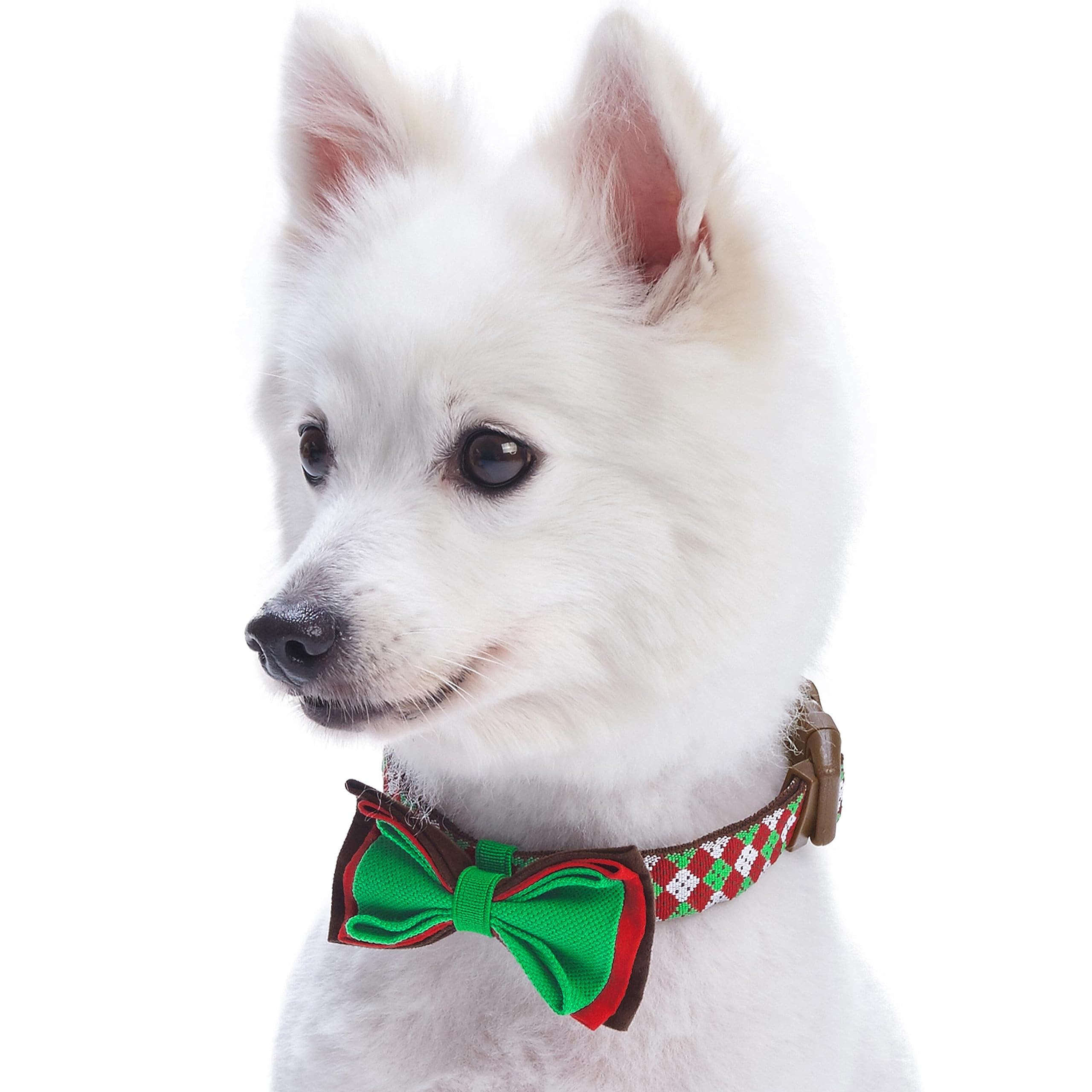 Blueberry Pet 4 Patterns Christmas Party Fair Isle Style Adjustable Dog Collar With Detachable Bow Tie, Medium, Neck 14.5'-20'