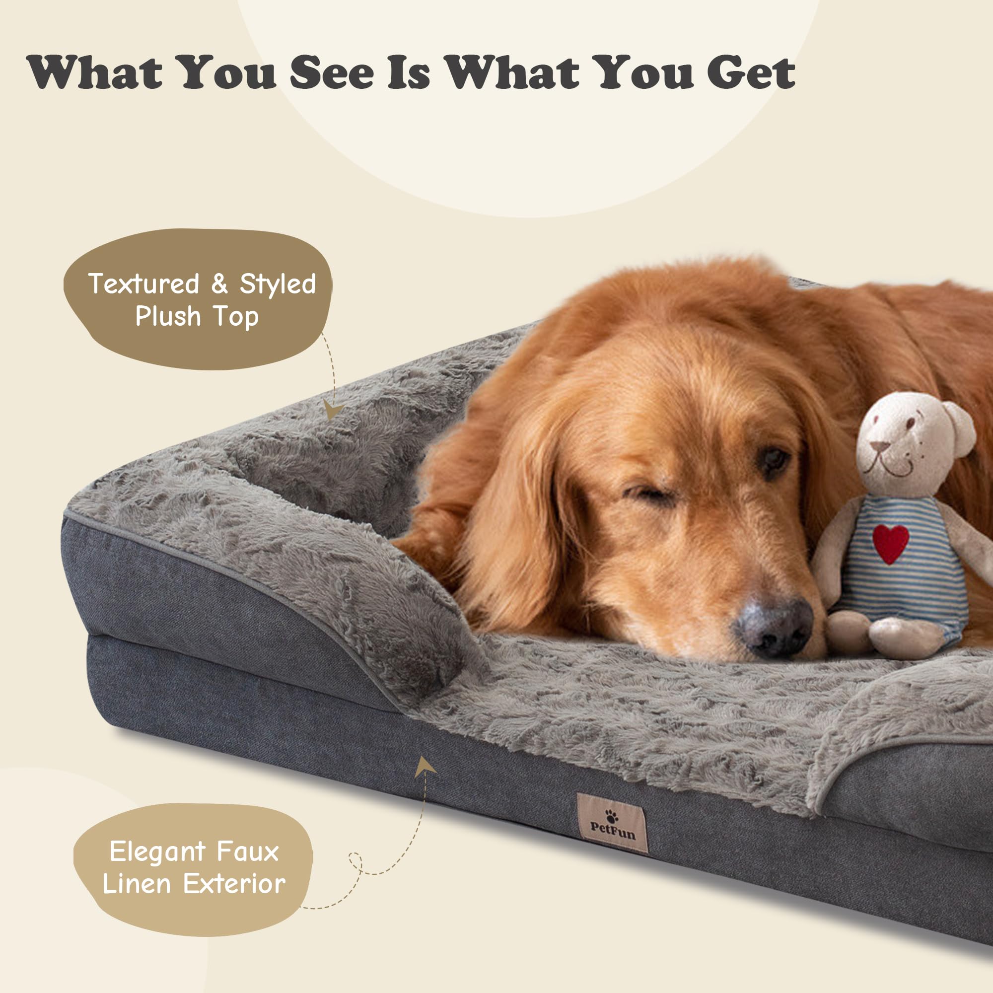 Petfun Orthopedic Dog Bed For Extra Large Dogs - Xl Plus Waterproof Dog Sofa Beds, Supportive Foam Pet Couch Bed With Removable