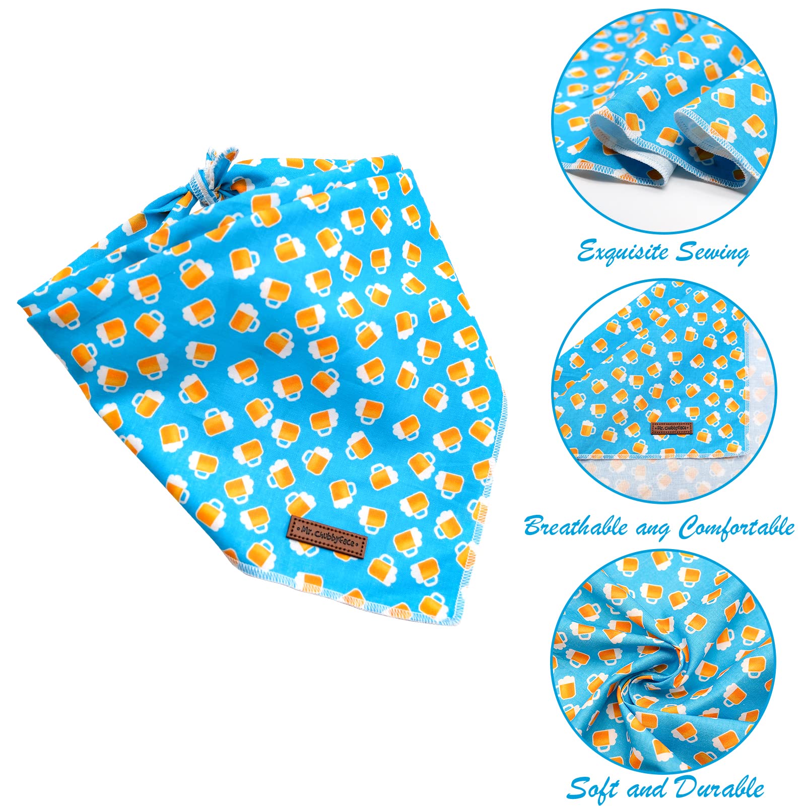 Mr. Chubbyface Blue Beer Dog Bandanas Reversible Triangle Bibs Scarf Accessories For Dogs Cats Pets
