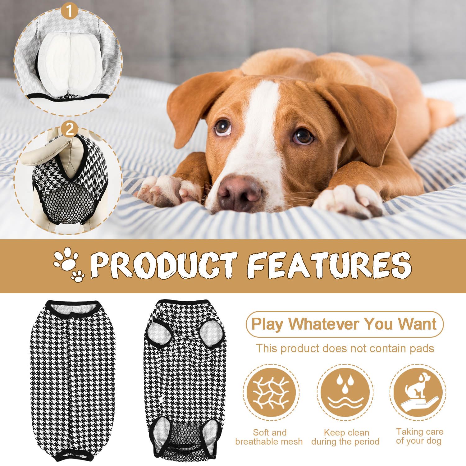 Etdane Dog Period Diapers Small Dog Period Suit Dog Sanitary Panties For Male Female Dogs Diaper Cover For Heat Plover Plaid Med