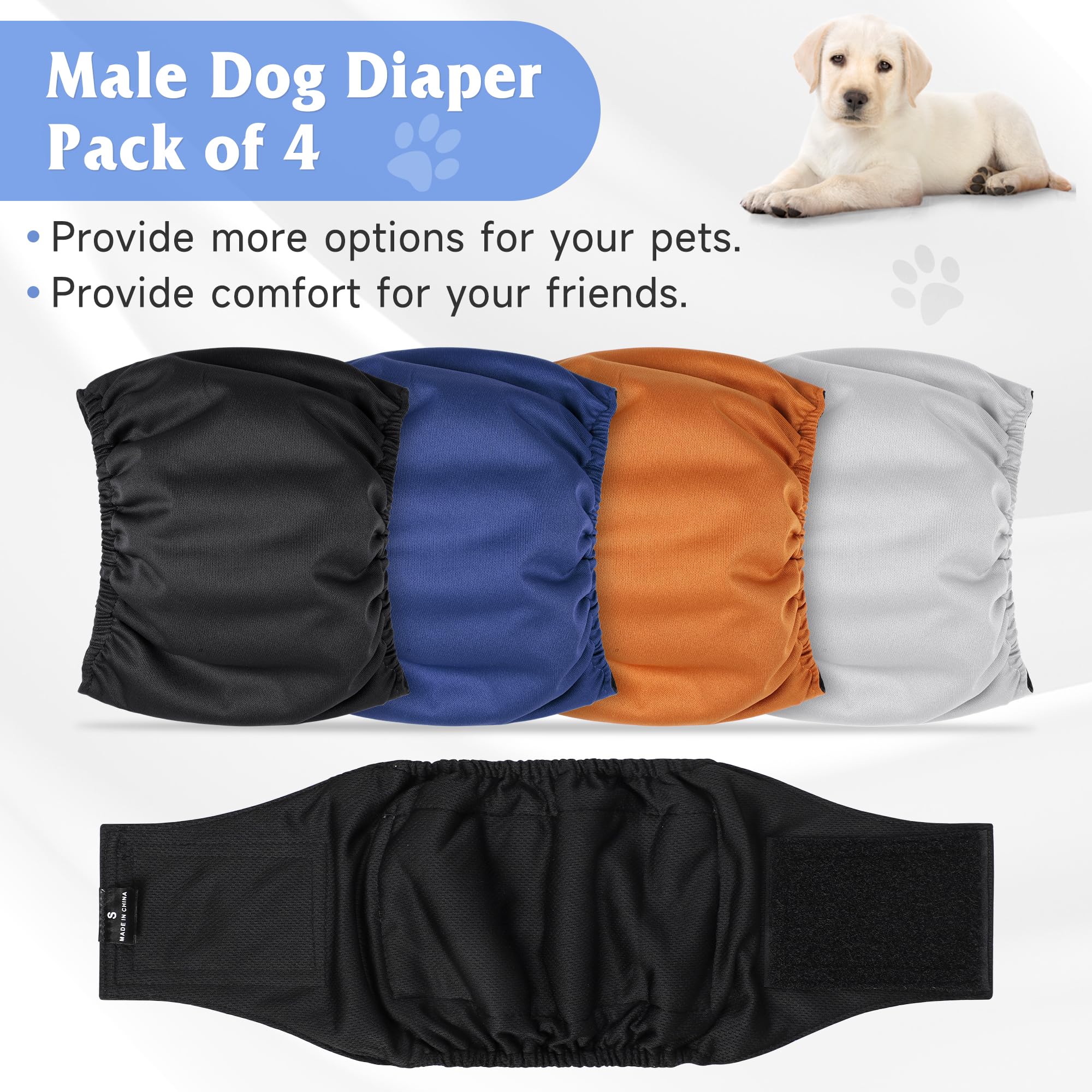 Poochies Sprouts Washable Belly Bands For Male Dogs (Pack Of 4), Reusable Diapers, Belly Wrap, Medium
