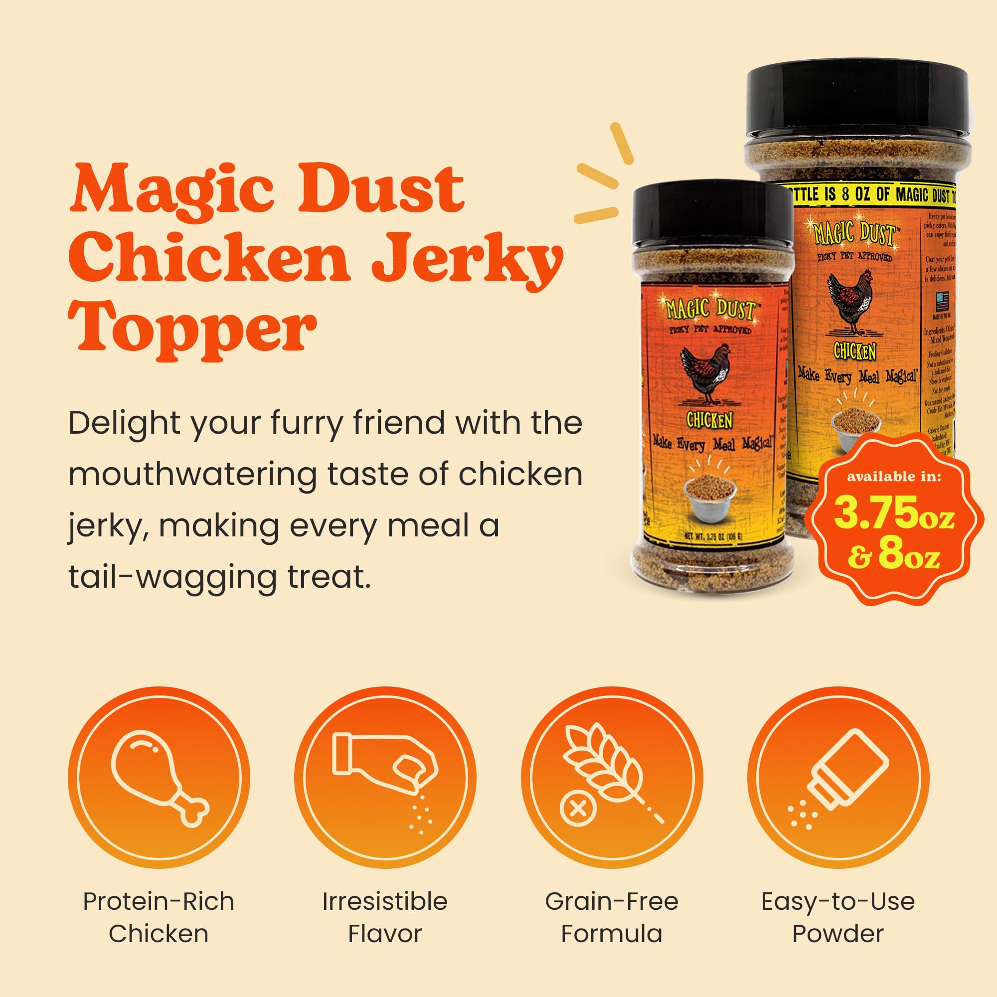 Wild Meadow Farms - Magic Dust Chicken Jerky Topper, Single Protein Pet Food Topper for Dogs & Cats, Enhance Flavor & Elevate Me