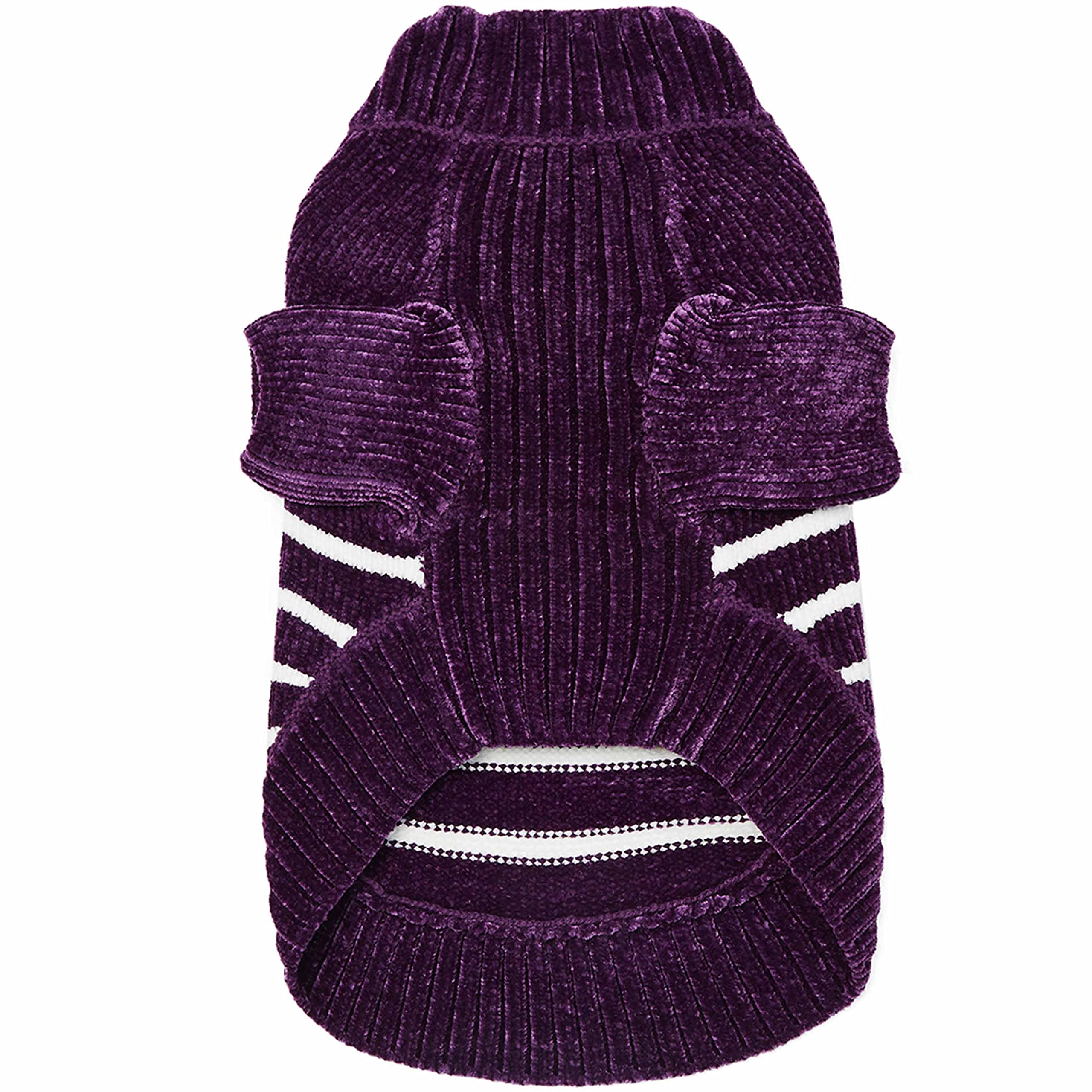 Blueberry Pet Cozy Soft Chenille Classy Striped Dog Sweater In Dark Plum, Back Length 18', Pack Of 1 Clothes For Dogs
