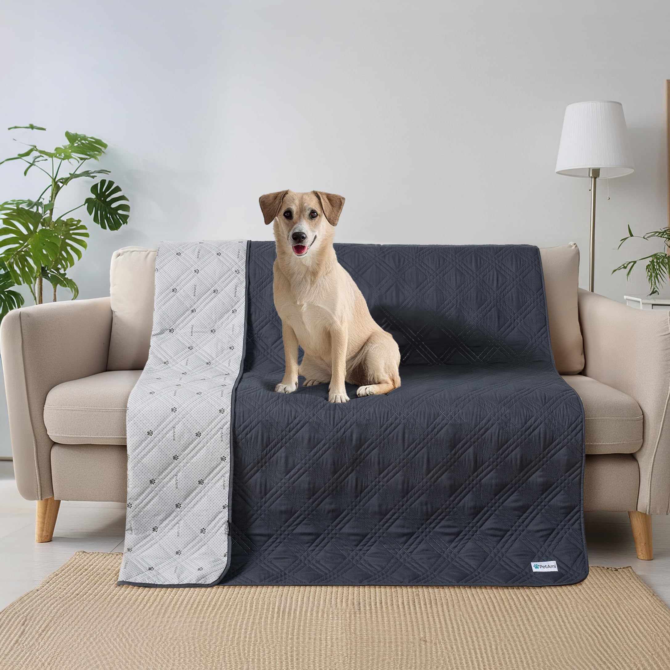 Petami Waterproof Couch Cover For Dogs, Waterproof Pet Blanket, Reversible Furniture Cover Sofa Protector For Pet Cat Bed, Washable Waterproof Blanket Dog Cover For Couch Seat, 102X82 Gray
