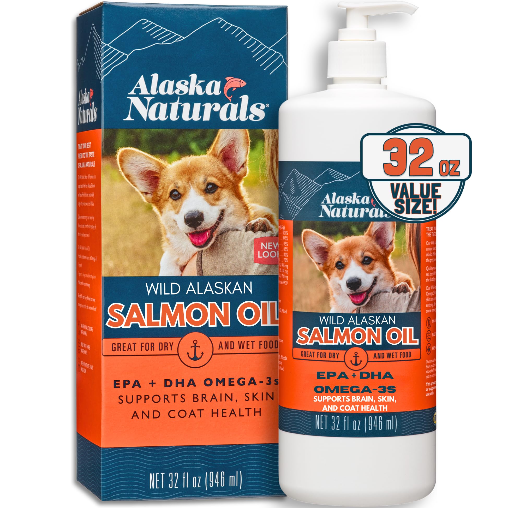 Alaska Naturals Wild Alaskan Salmon Fish Oil Supplement for Dogs Skin and Coat with EPA DHA Omega 3 Fatty Acids Liquid Food Topp