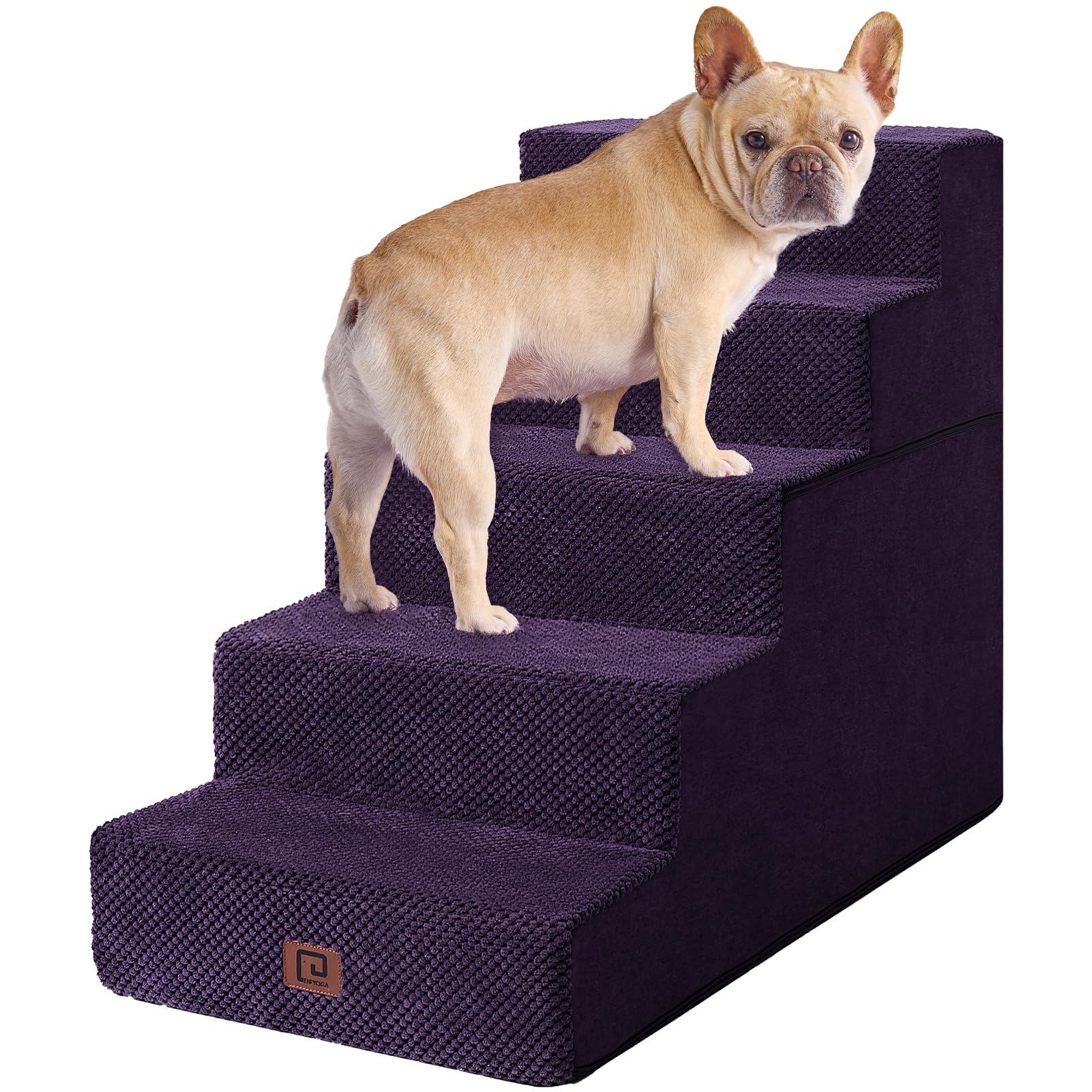 Eheyciga Dog Stairs For High Bed 22.5”H, 5-Step Dog Steps For Bed, Pet Steps For Small Dogs And Cats, Non-Slip Balanced Dog Indoor Ramp, Purple