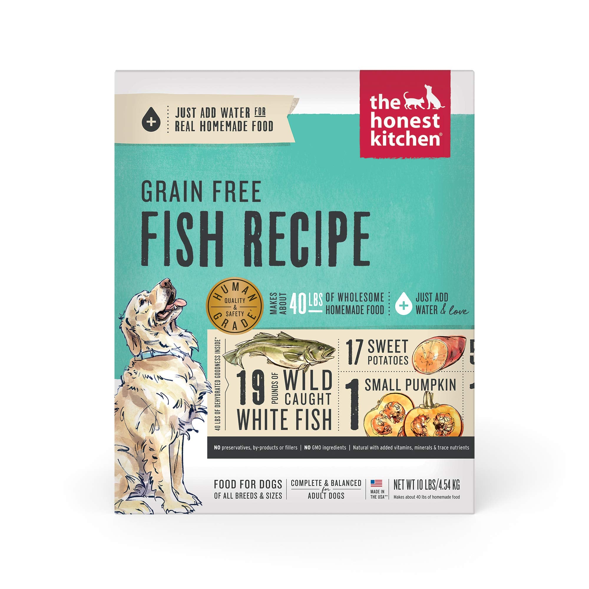 The Honest Kitchen Human Grade Dehydrated Grain Free Dog Food - Complete Meal or Dog Food Topper - Fish 10 lb (makes 40 lbs)