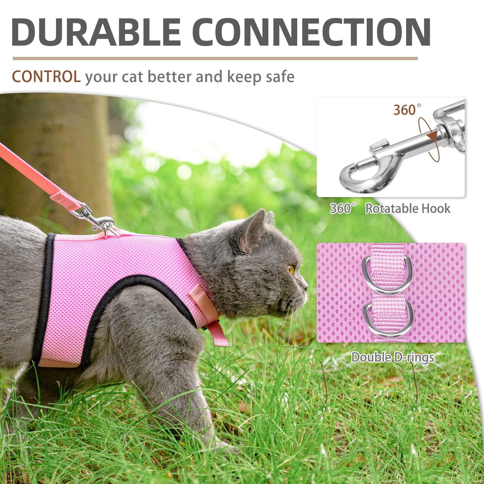 Pupteck Soft Mesh Cat Vest Harness And Leash Set Puppy Padded Pet Harnesses Escape Proof For Cats Small Dogs (Small, Pink)