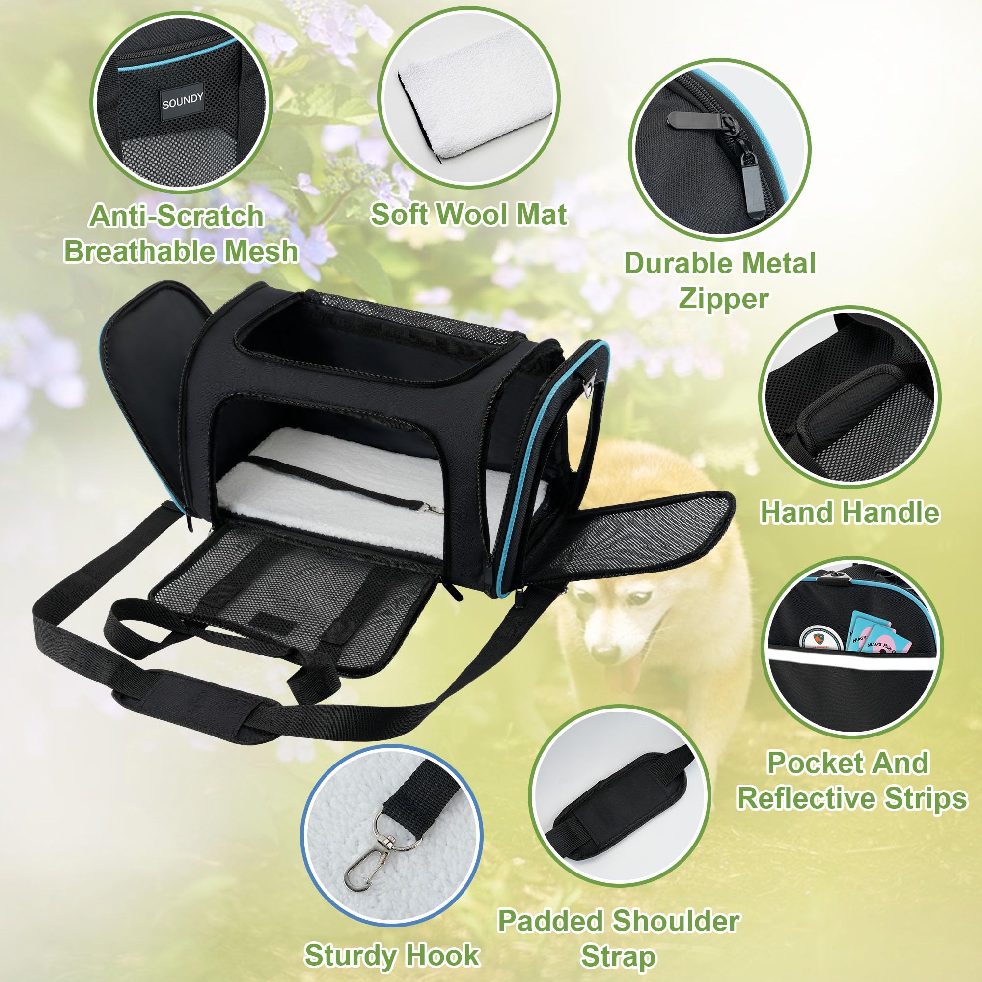 Soundy Dog Carrier Cat Carriers Airline Approved Pet Carrier For Small Medium Dogs Cats Under 15Lbs Puppies Collapsible Soft Sid