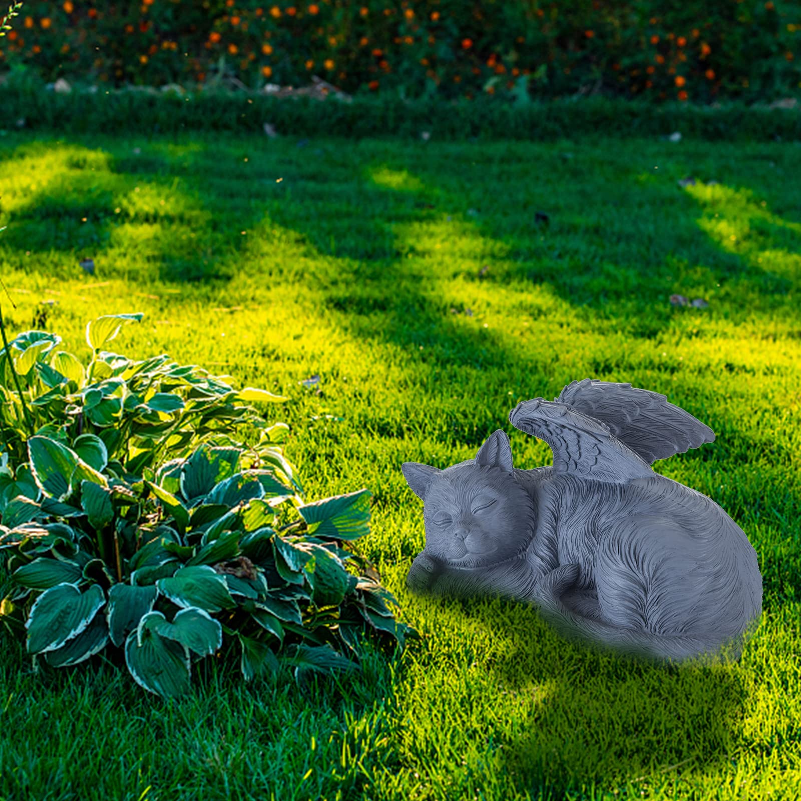 Newdream:The Cat Angel Memorial Statue,Cat Angle Memorial Placed In Indoor Angel Decorations, Pet Tombstone Cat Figurines, Pet Grave Markers Cat In Angel Wing Figurine(Big Greey)