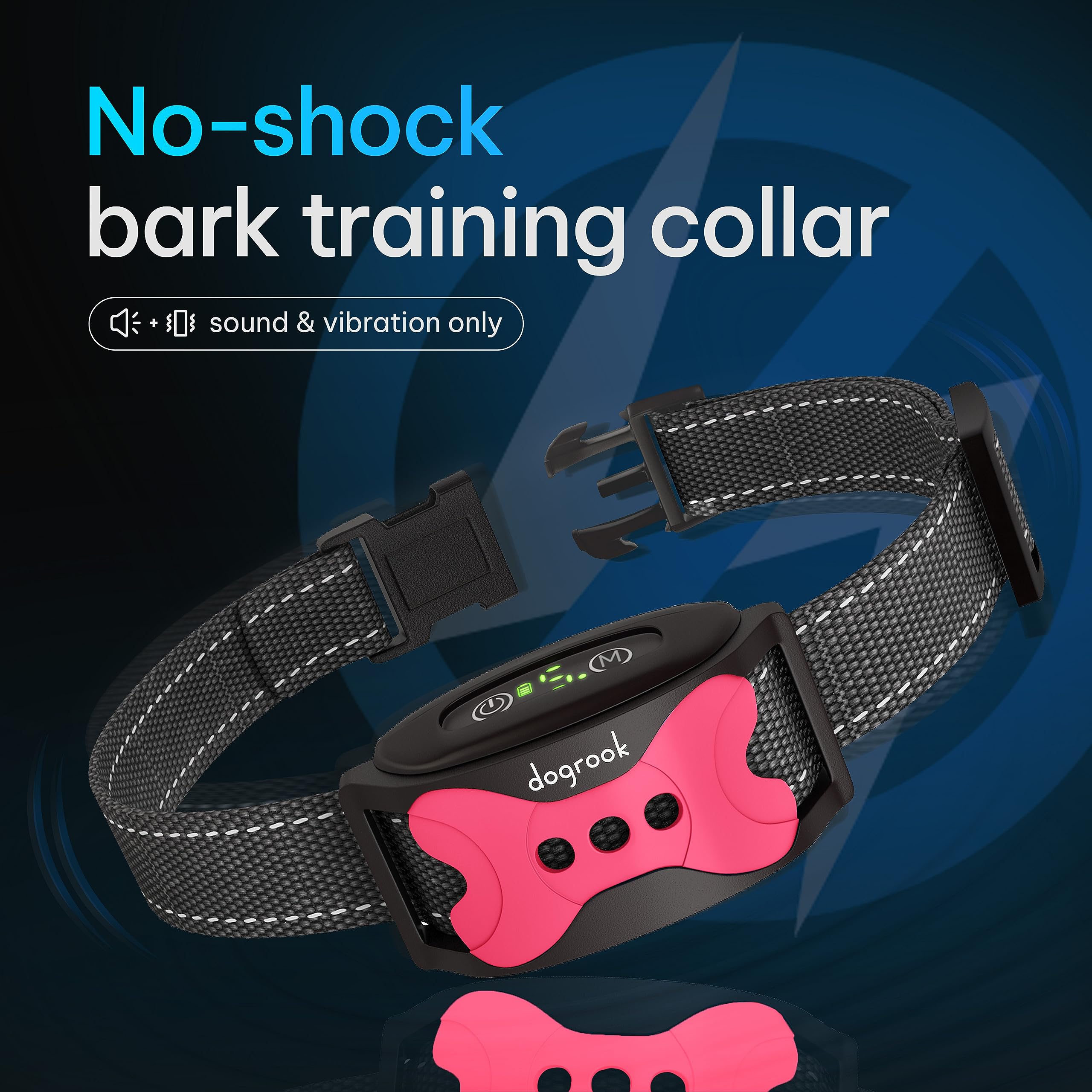 Dogrook Rechargeable Dog Bark Collar - No Shock Dog Training Smart Collar - Beep & Vibration Stop Barking Dog Devices - No Bark Collar - Anti Bark Collar For Large Dog, Medium & Small - 12-110 Lbs