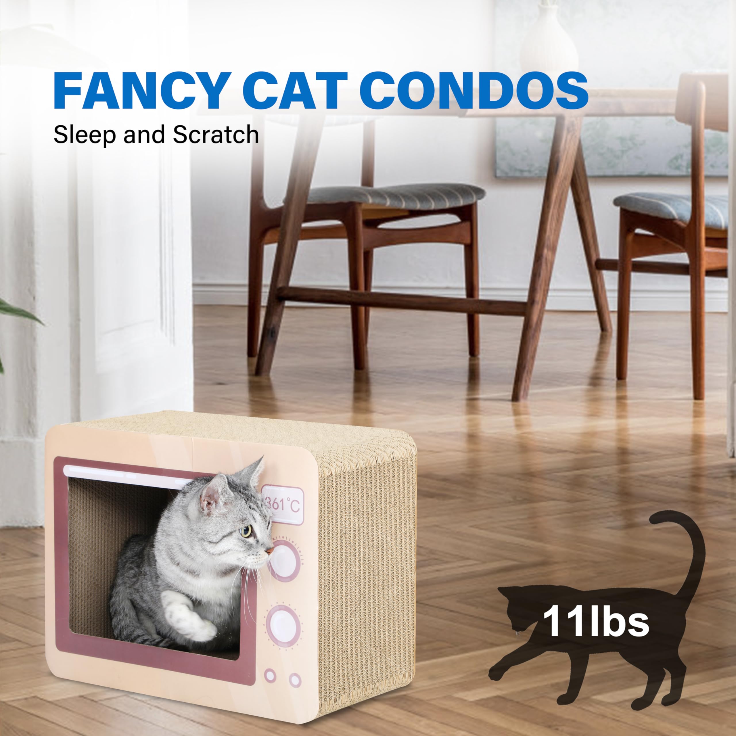 Oven Cat Scratcher Board - Durable Lounge Bed for Cats - Indoor Scratch Pad & Play House - Corrugated Toy for Cat Birthday - 17.
