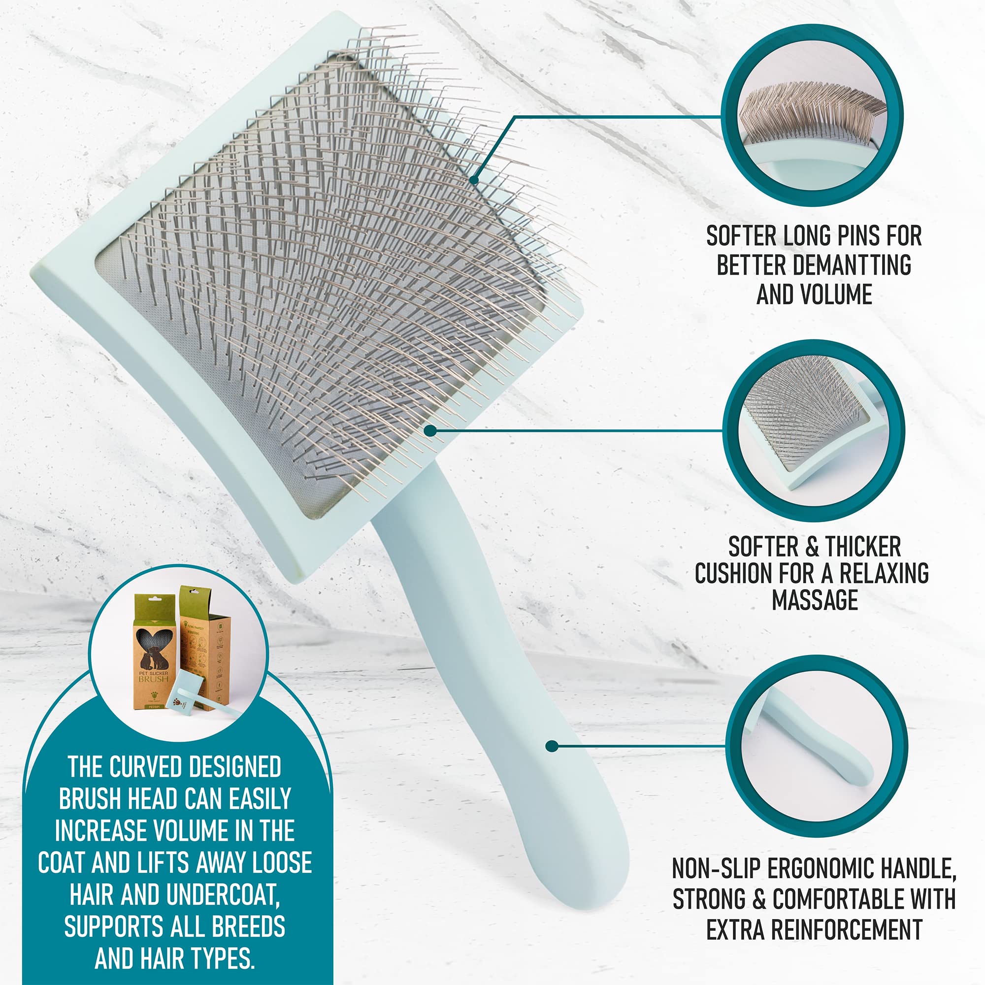Pet Slicker Brush With Soft Massage Grooming Stainless Steel Pins - Slide This Universal Miracle Coat Slicker Brush For Dematting, Shedding Fur, And Undercoat - Ideal Gift For Professional Pet Groomer