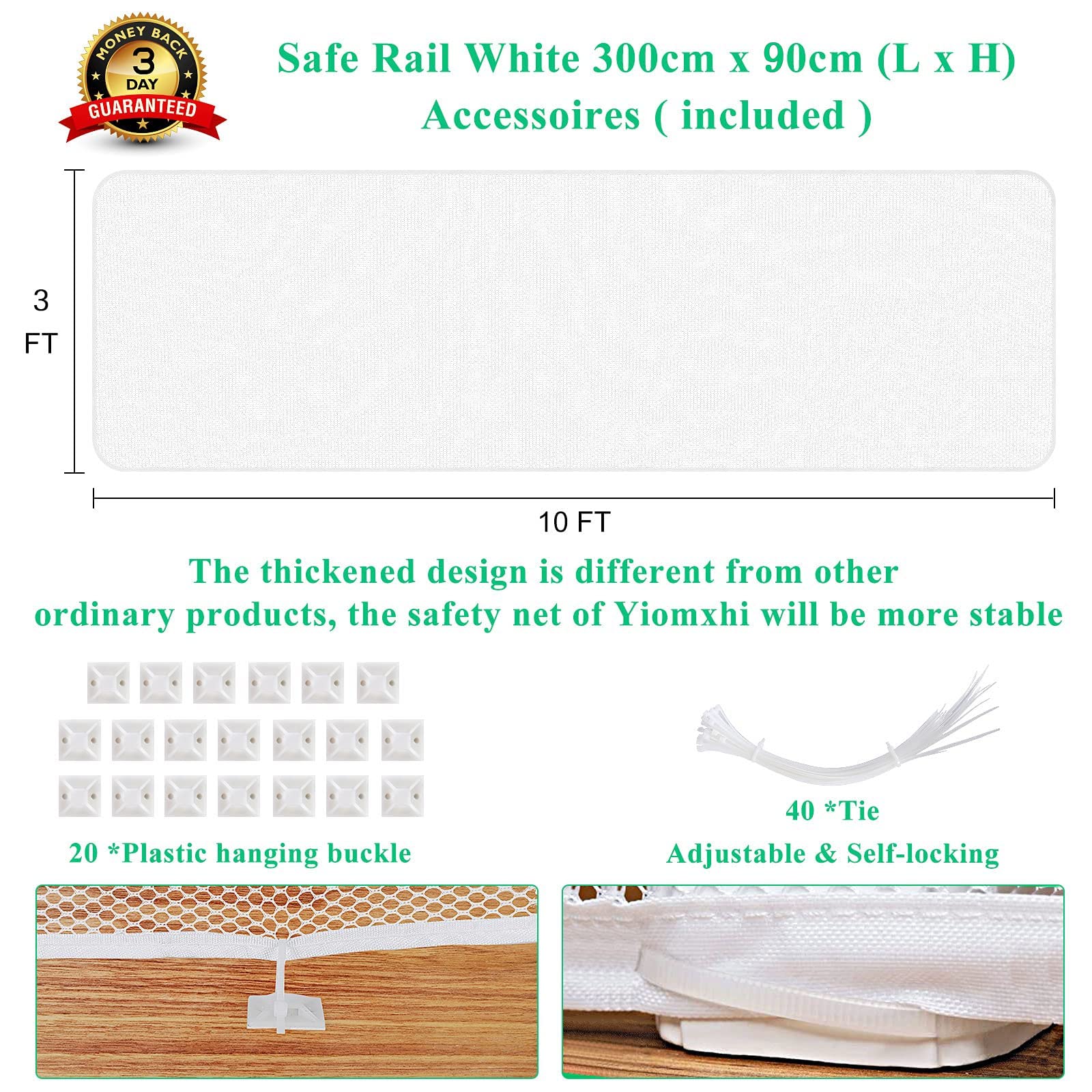 Aixingyun Child Safety Net - Durable White Banister Guard for Stairs, Cribs & Balconies, Easy Install, 10ft Lx3ft H, Baby & Pet Proofing