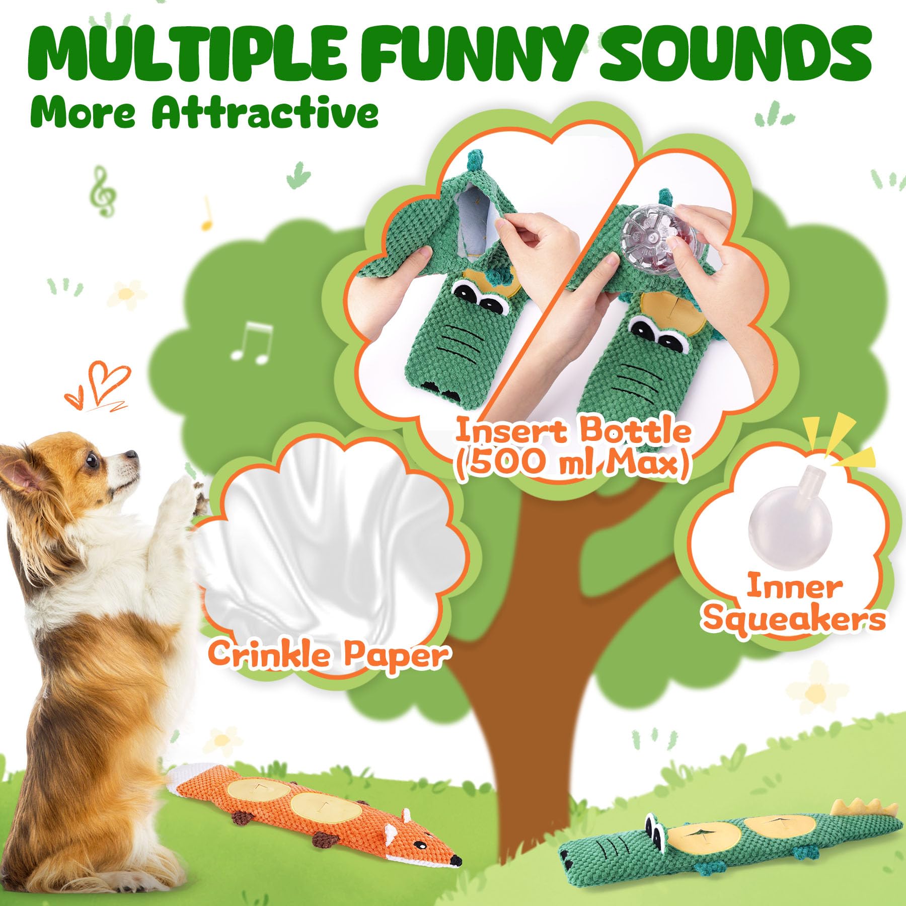 XIUGOAL Dog Toys for Aggressive Chewers, 2 Pack No Stuffing Interactive Dog Toys for Boredom and Teething, Squeaky Chew Toy for