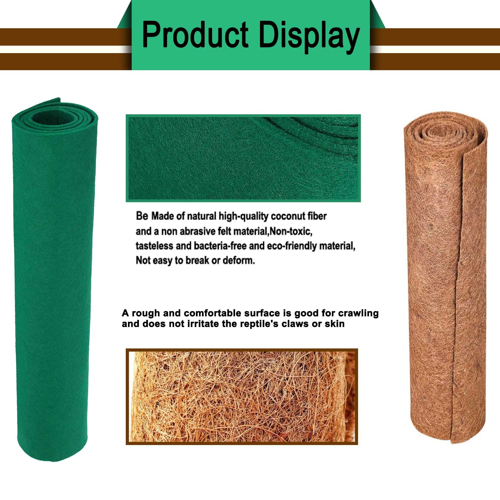 PINVNBY Reptile Carpet, 2 Sheets Lizard Terrarium Mat,Natural Coconut Fiber Substrate Bedding Habitat Liner Pads for Bearded Dra