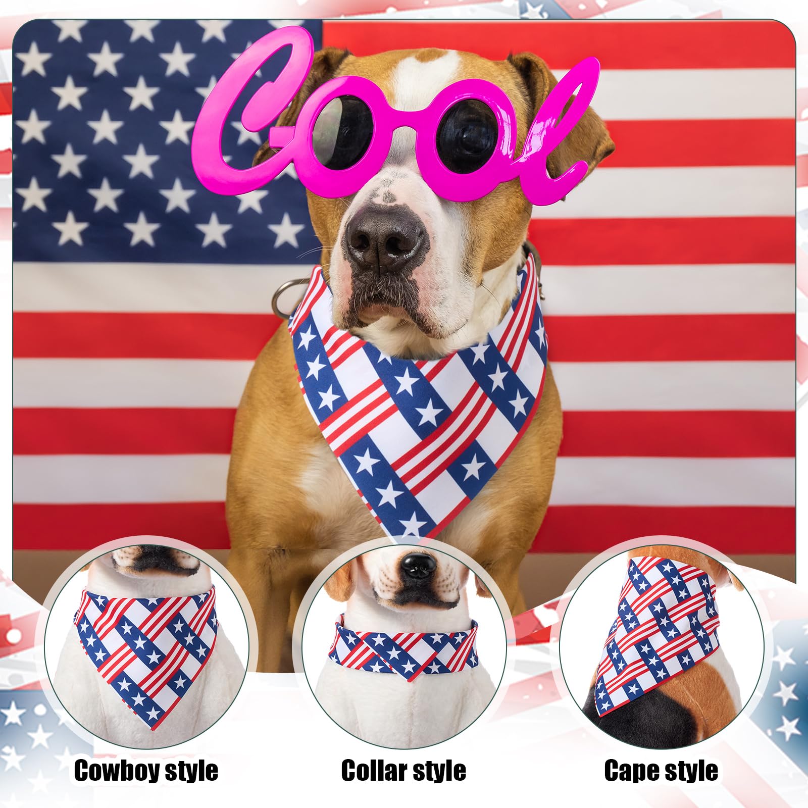 Sanwuta 108 Pcs Patriotic Dog Bandanas Bulk for Independence Day Soft Breathable Dog Stars Bow Ties Adjustable Pet Collar Bowtie