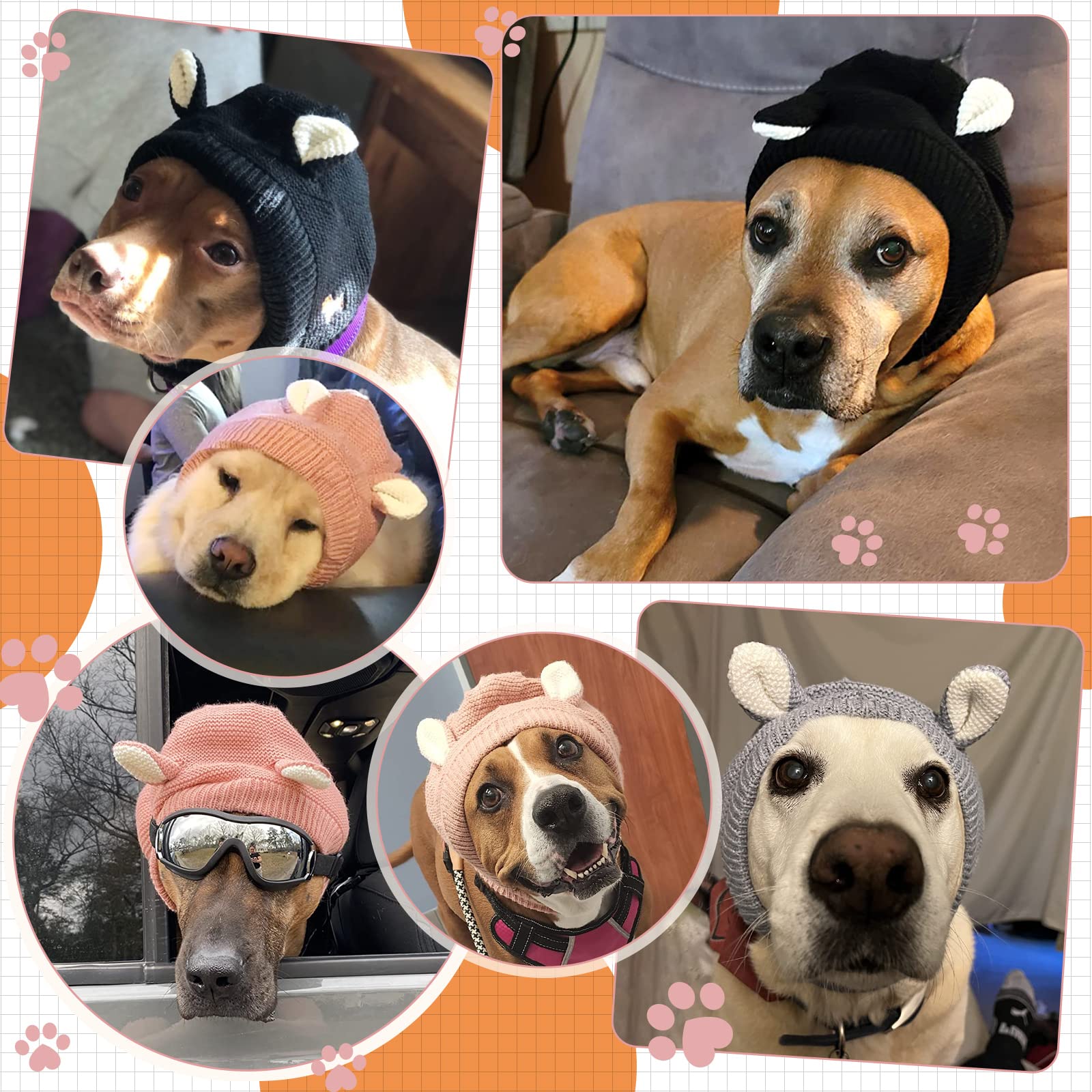 Quiet Ears For Dogs, Dog Ear Muffs Noise Protection Knitted Pet Ears Snood Head Wrap Hats For Medium To Large Cats Pets(Orange)