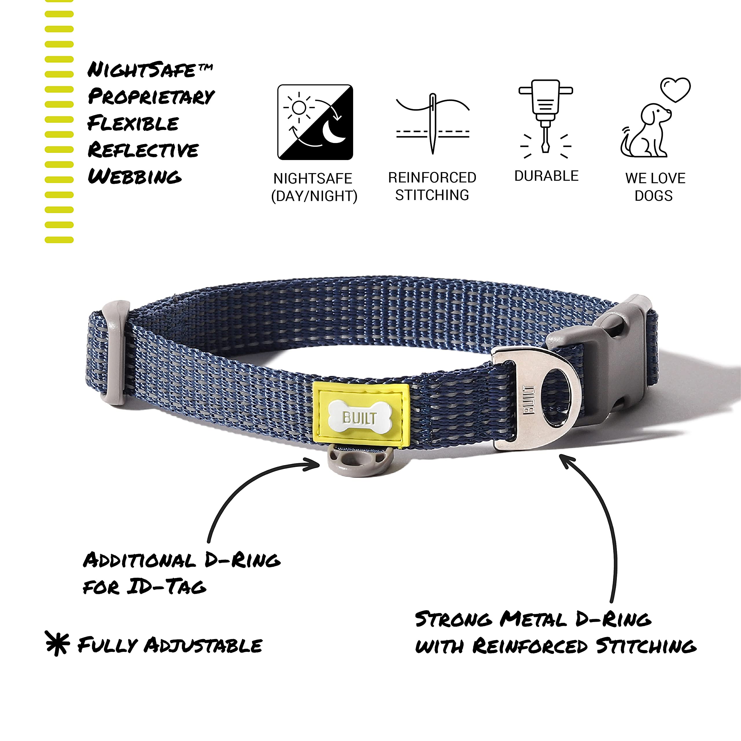 Built Pet Nightsafe Dog Collar Small, Pink And Gray