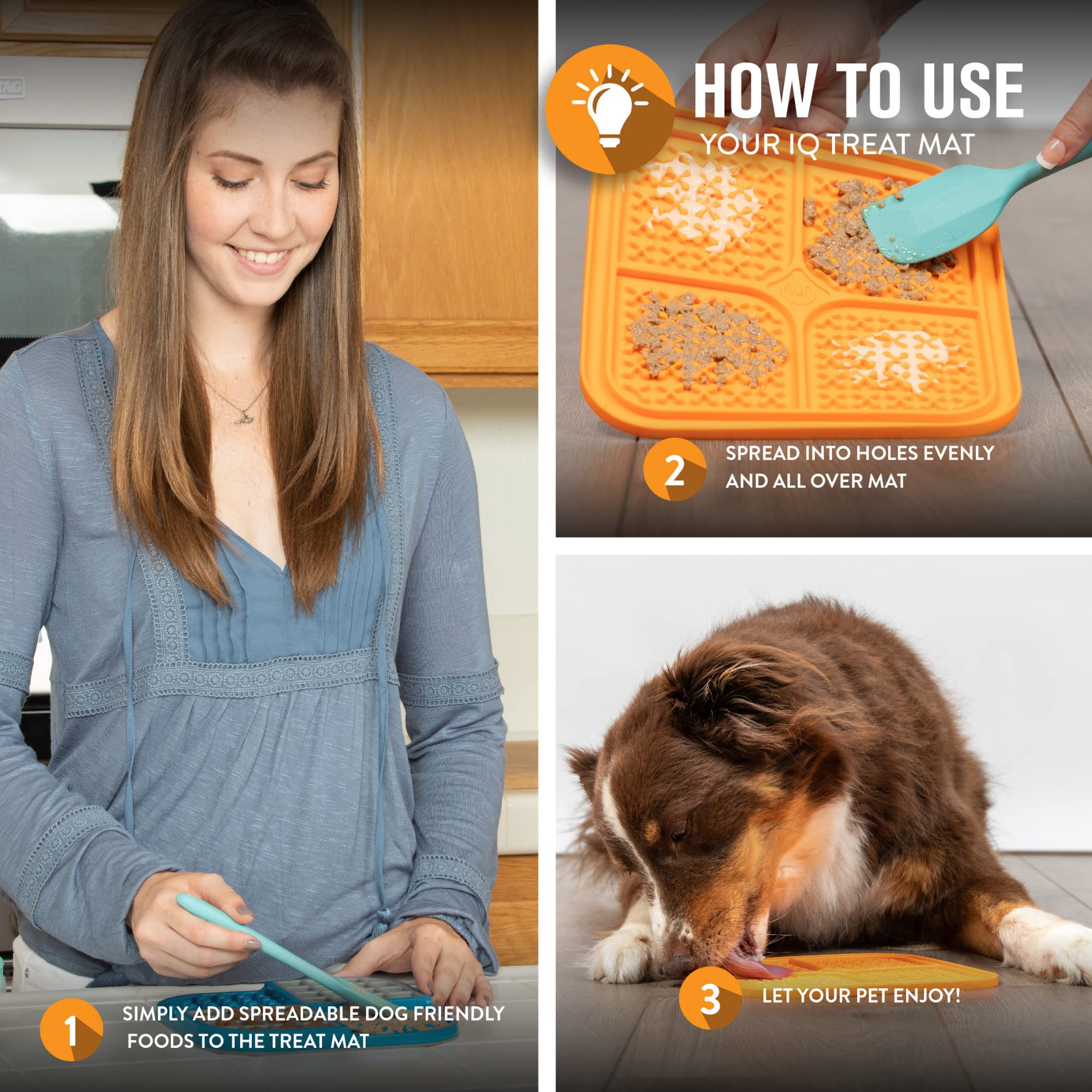 Hyper Pet IQ Treat Lick Mat for Dogs & Cats, Medium, Orange, Non-toxic TPE, Model 51253EC, Slow Feeder & Enrichment Toy