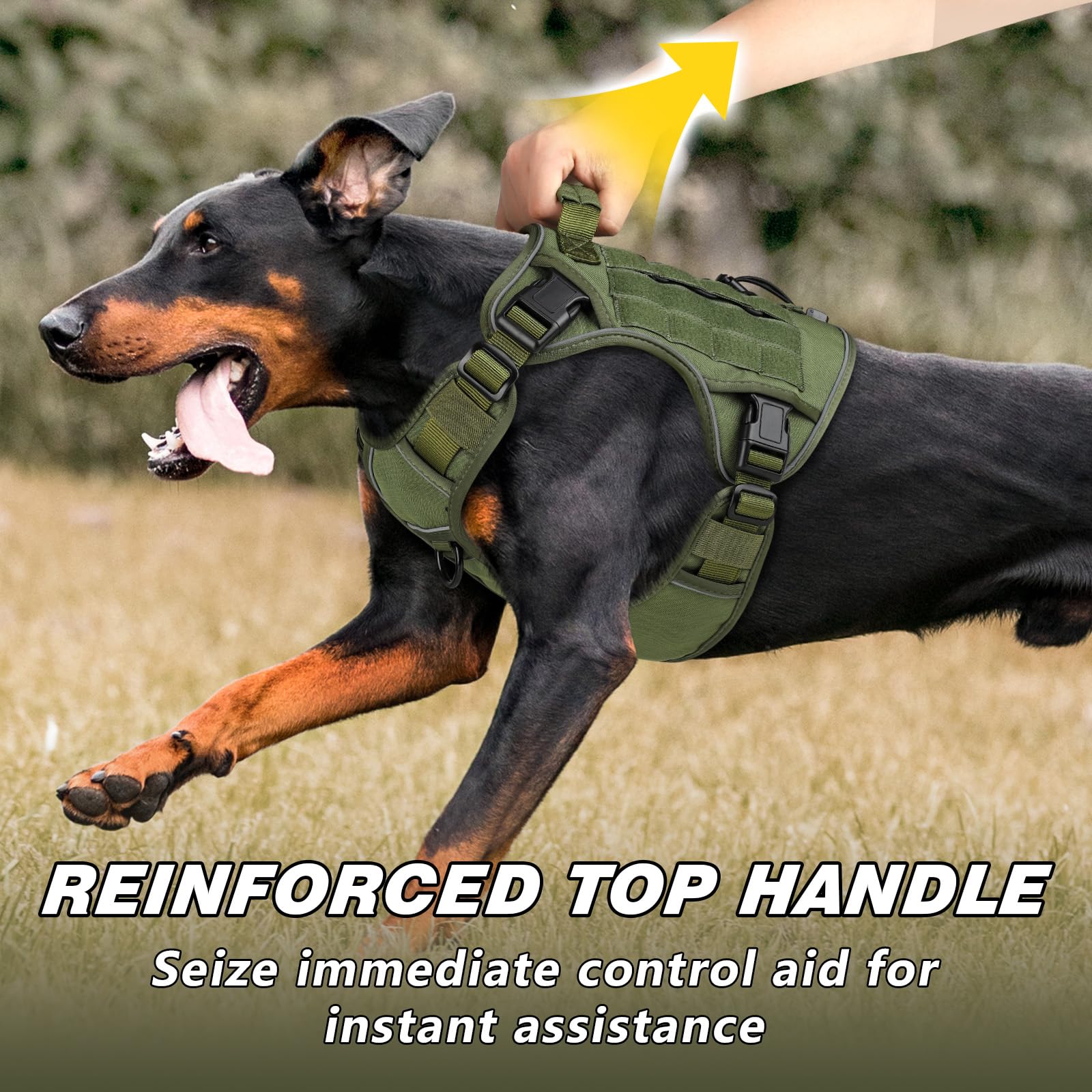 Wingoin Tactical Dog Harness For Large Dogs, Heavy Duty No Pull Dog Harness With Handle, Adjustable Reflective Military K9 Germa