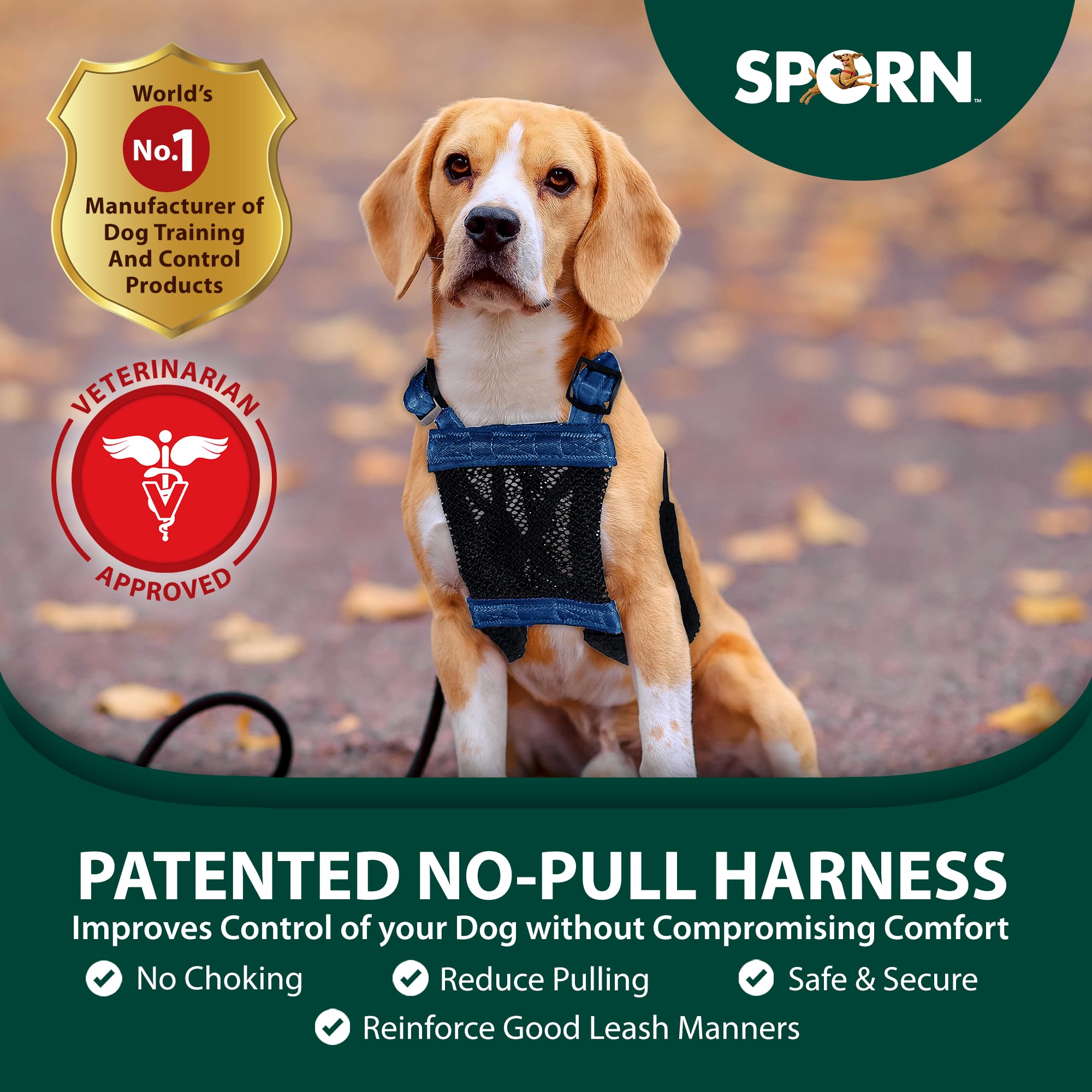Sporn Mesh Non Pull Dog Harness Medium Blue, Perfect For Training-Stops Dogs From Pulling And Choking On Walks For Small, Medium