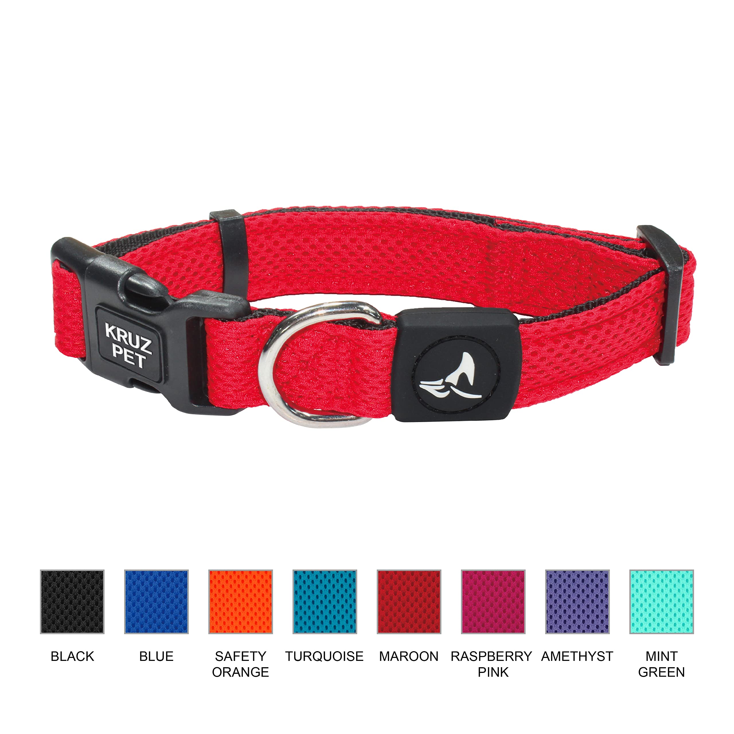 Heavy Duty Kruz Pink Dog Collar For Small, Medium, Large Dogs Adjustable Neck Collar, Safety Lock Buckle, Soft, Lightweight, Breathable, Comfort Fit - [Medium]