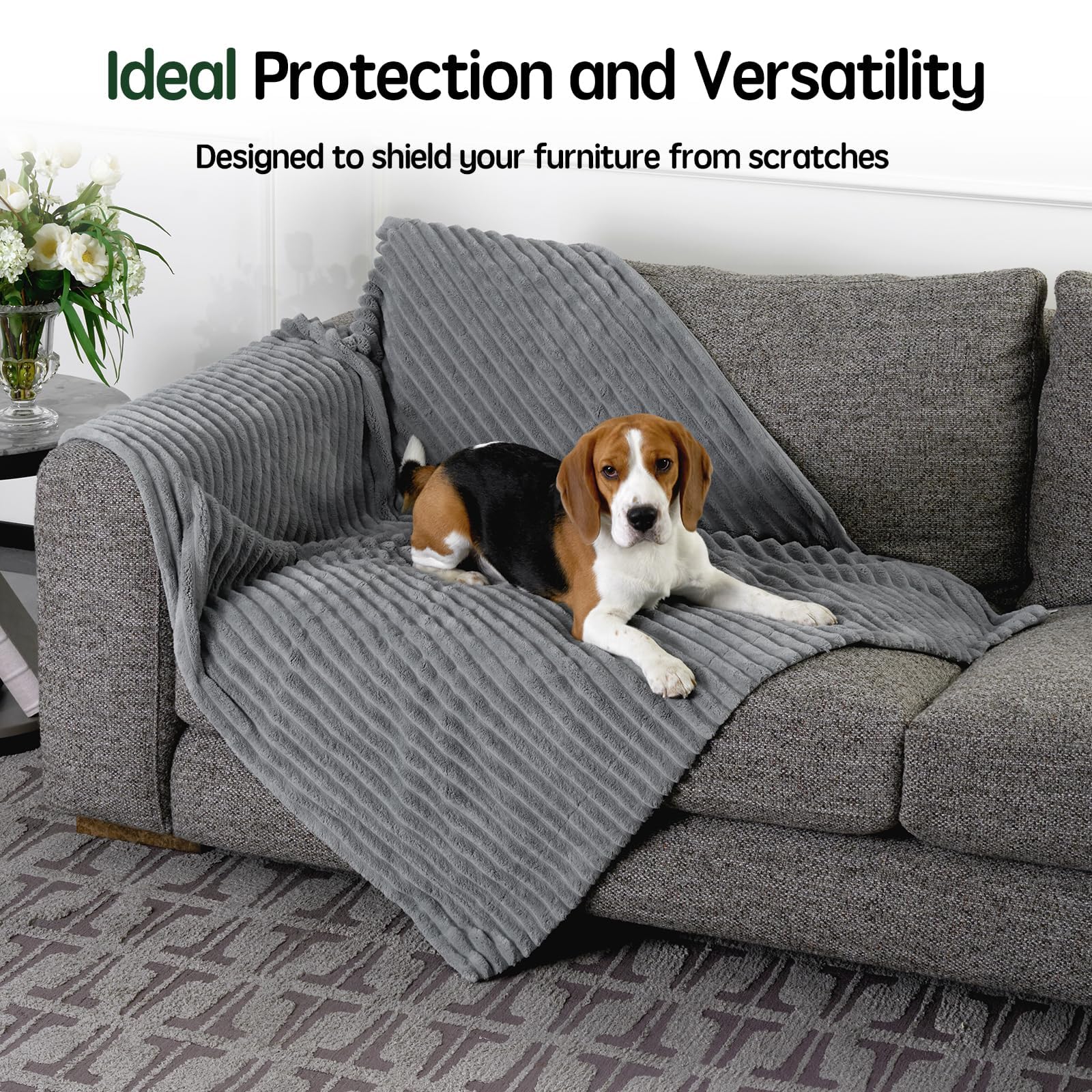BALANCE Waterproof Blanket Natural Grey Dog Blanket for Small Dogs, Washable Double Sided Pet Blankets with Milk Plush and Super