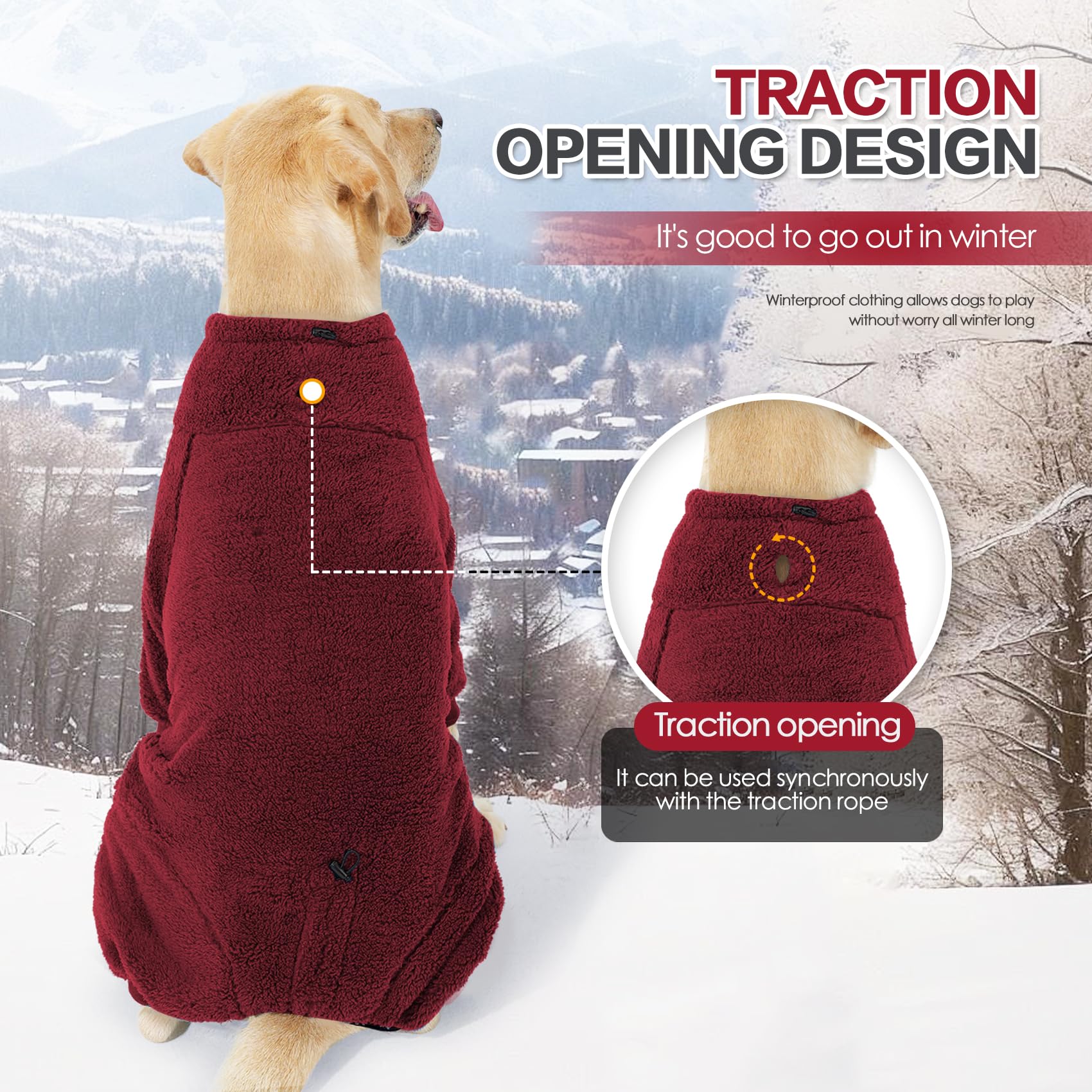 Pinellia Dog Winter Coat, Warm Fleece Dog Jacket, Windproof Dog Pullover Jumpsuit, Full Body Dog Pajamas Onesie, Cold Weather Cl