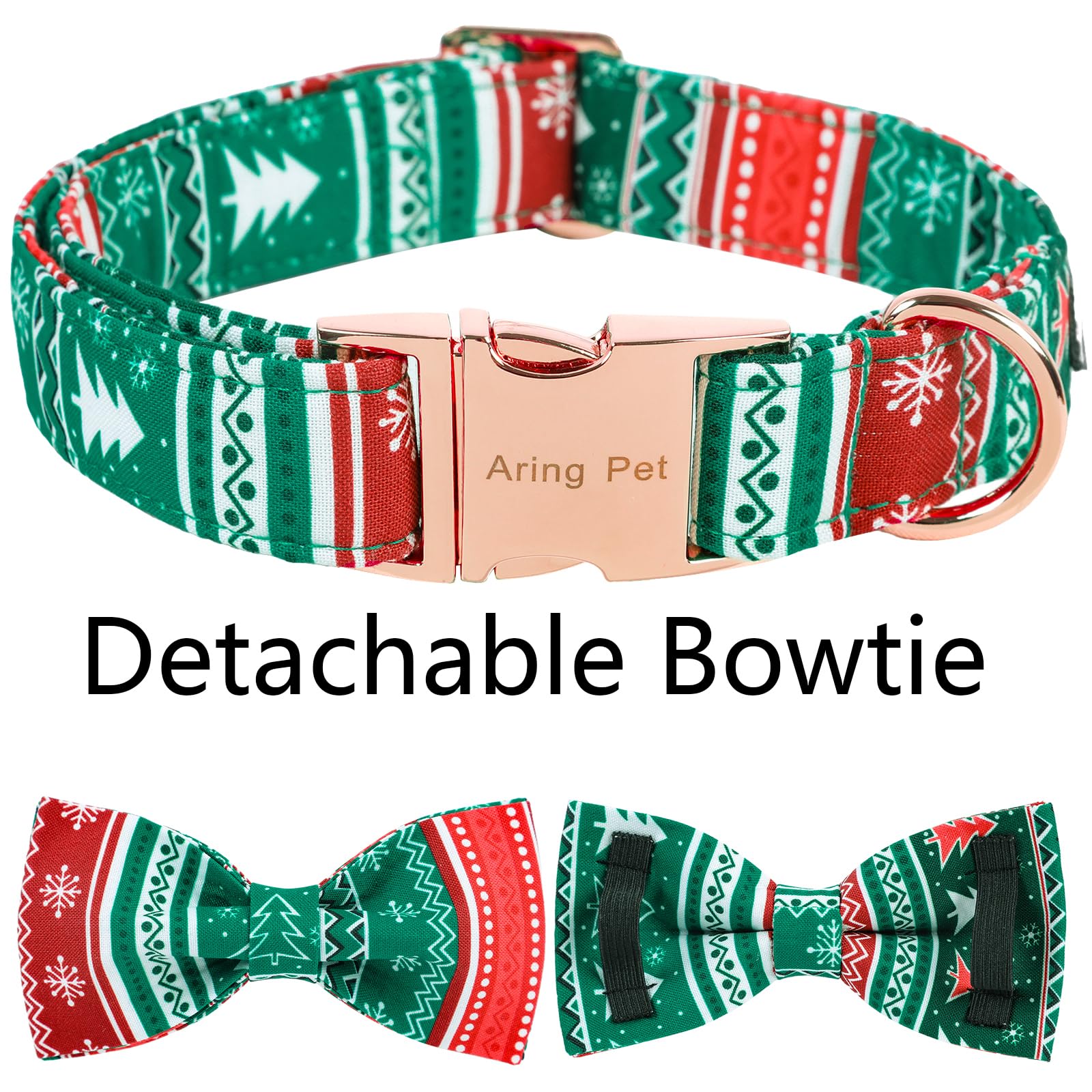 Aring Pet Christmas Dog Collar-Cute Cotton Dog Collar With Bow, Adjustable Red Green Christmas Dog Collars Puppy Collars With Me