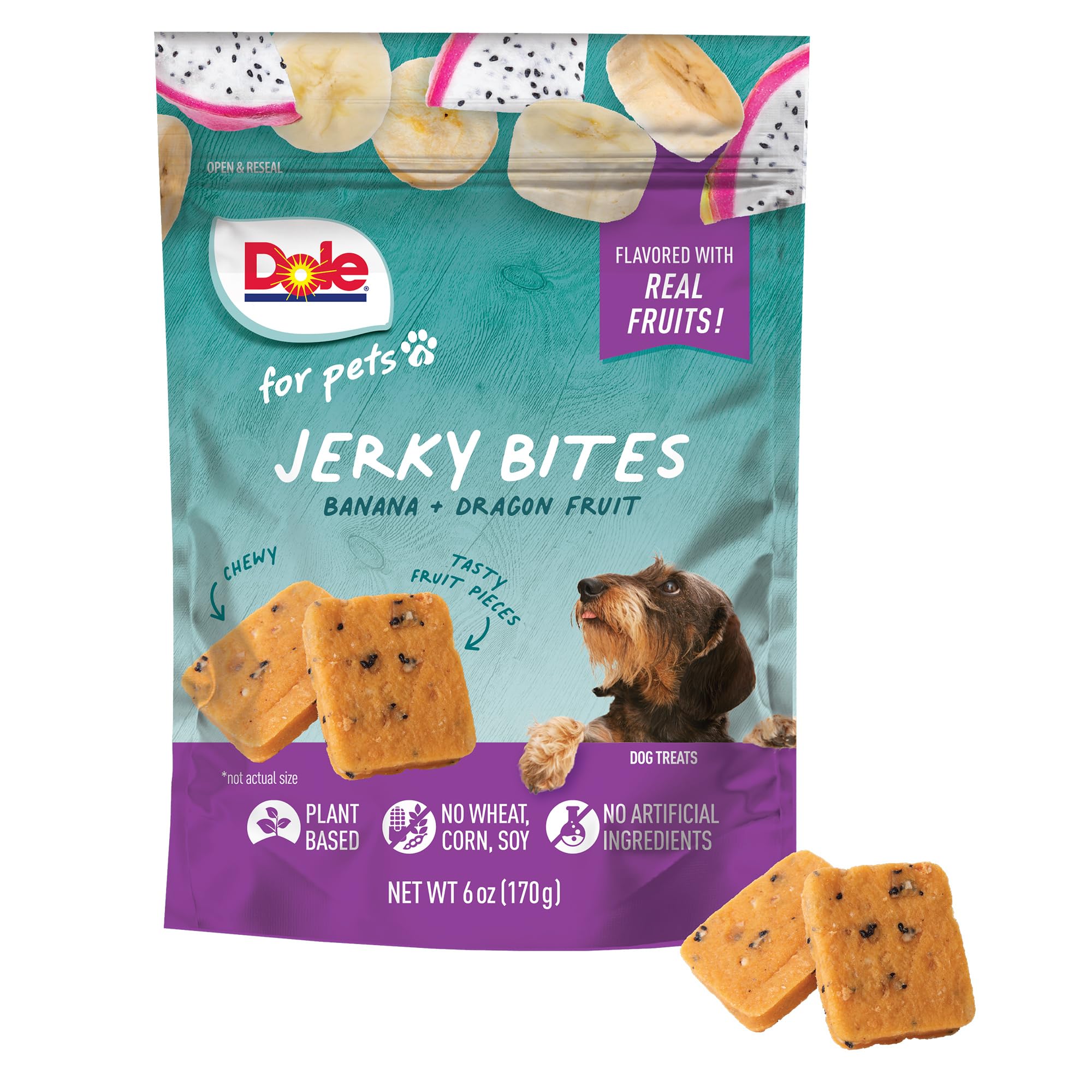 Dole for Pets Fruit Jerky Bites Dog Treats, Banana and Dragon Fruit, 6oz | Flavored with Real Fruits, No Wheat, Corn, Soy, Artif