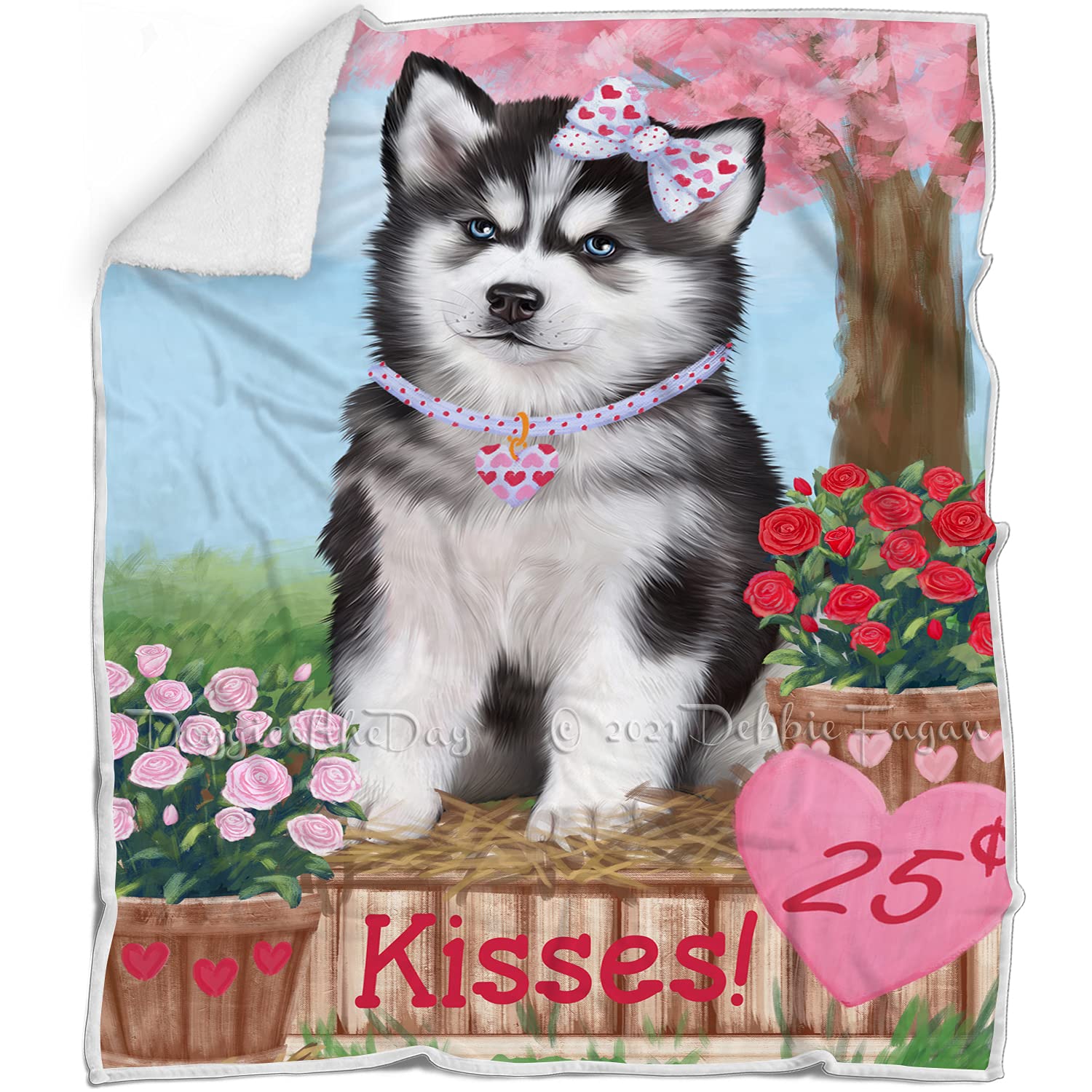 Rosie 25 Cent Kisses Siberian Husky Dog Blanket  Lightweight Soft Cozy and Durable Bed Blanket  Animal Theme Fuzzy Blanket for