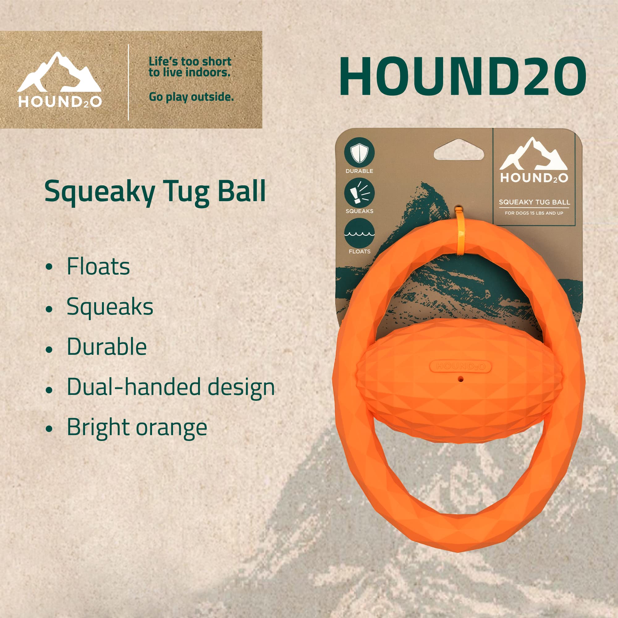 Playology Hound2O Tug Ball Dog Chew Toy - Durable Rubber, Orange, Non-Toxic, Floats, Easy to Clean for Outdoor Play