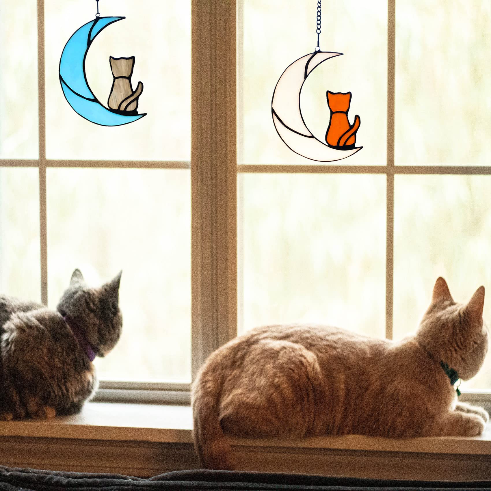 Lcensp Orange Cat Memorial Gifts For Loss Of Cat Mom Sympathy Bereavement, Rainbow Bridge Pet Memorial Gifts Stained Glass Windo