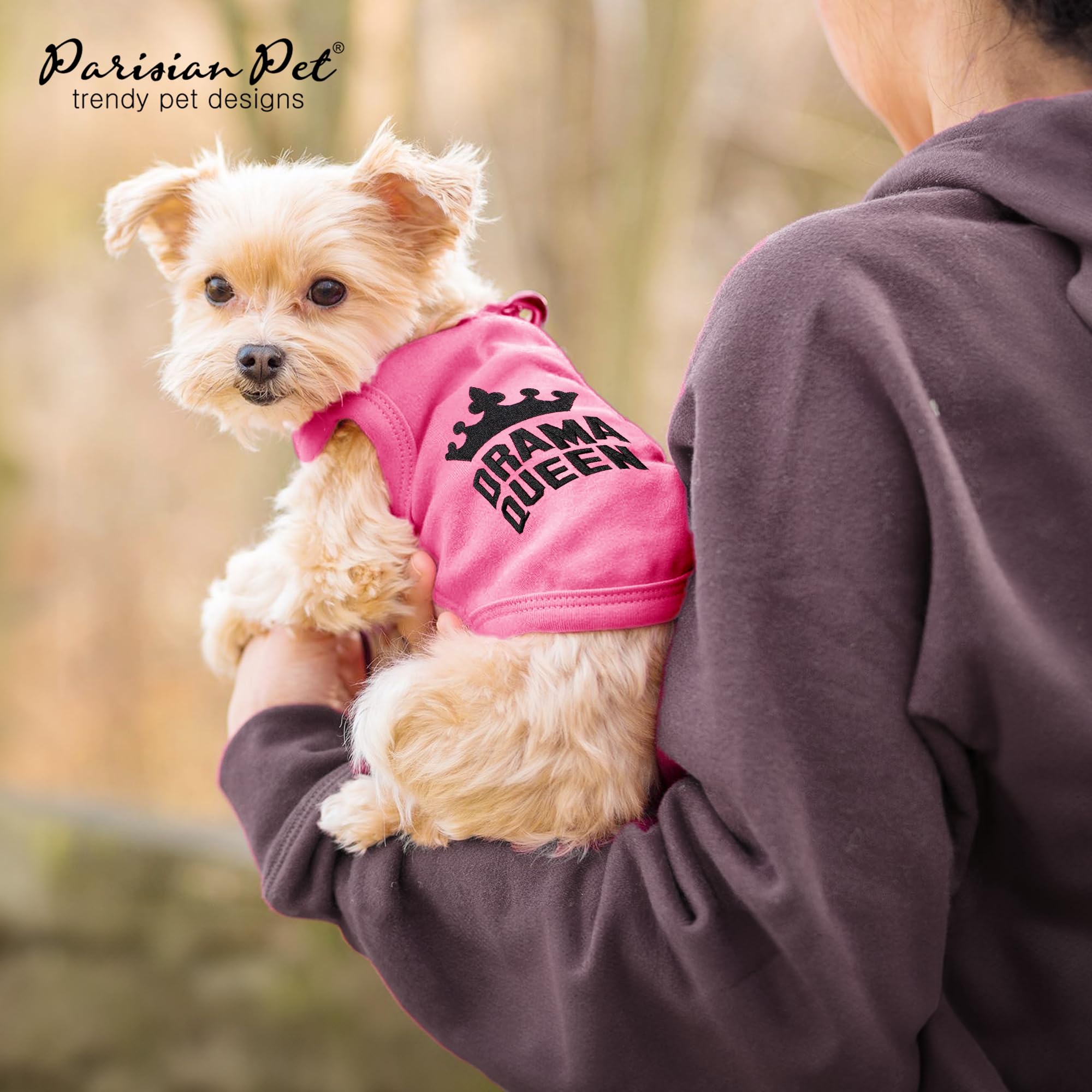 Parisian Pet Dog Tshirt - Embroidered “ Drama Queen “ Girl Dog Shirt - Breathable And Lightweight Dog Clothes - Sleeveless Pink Dog Tee Shirts - Machine Washable Dog Shirt For Large Dogs - L