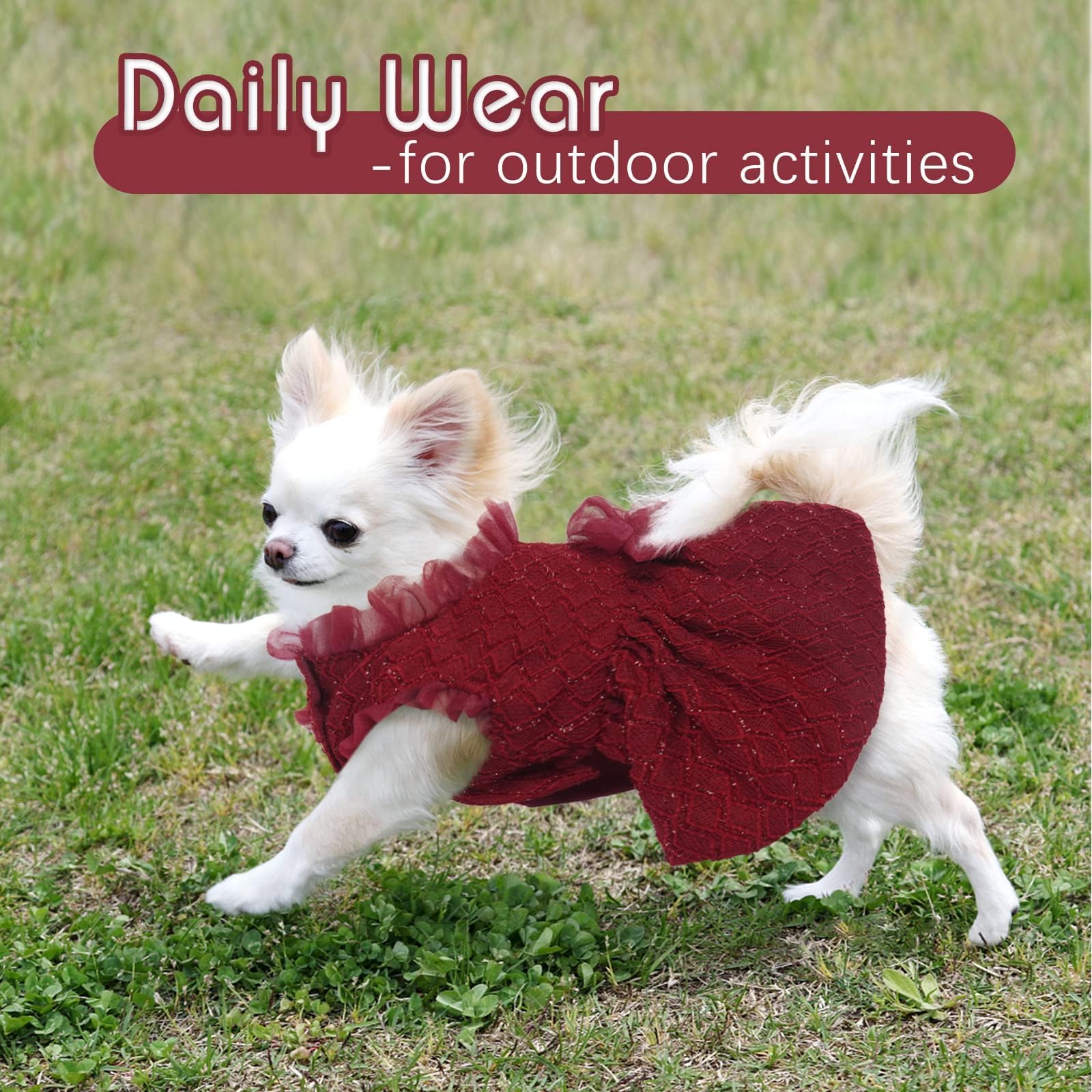 Kuoser Dog Dress, Dog Dresses For Medium Dogs, Cute Puppy Dress With Bow-Knot Girl Princess Dog Tutu Dress Costume Pet Outfit Cat Clothes For Birthday Party Christmas Wedding, Red Medium