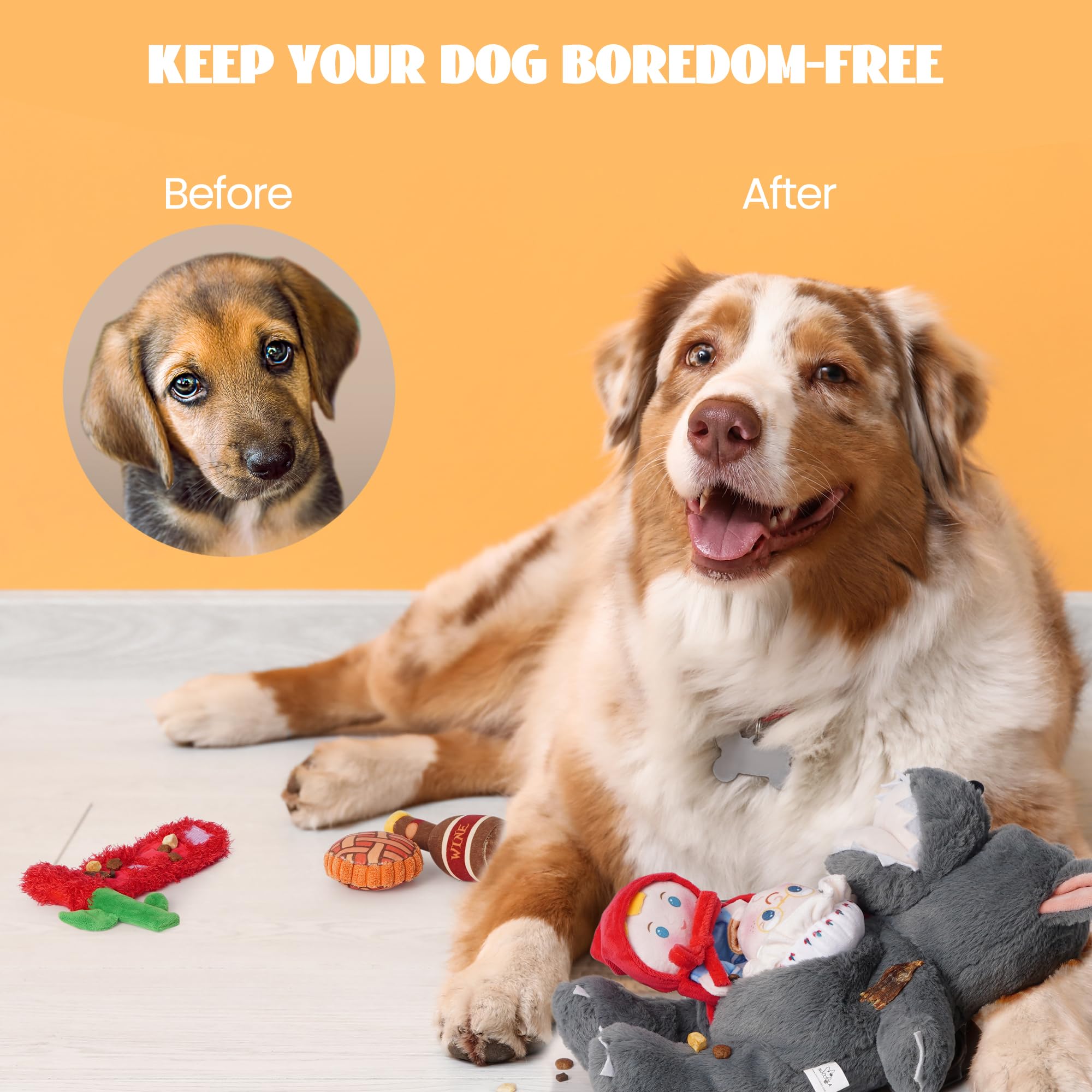 Nocciola Fairy Tale Squeaky Dog Toys, Cute Interactive Plush Stuffed Hide And Seek Cognitive Puzzle Puppy Crinkle Chew Toy For S