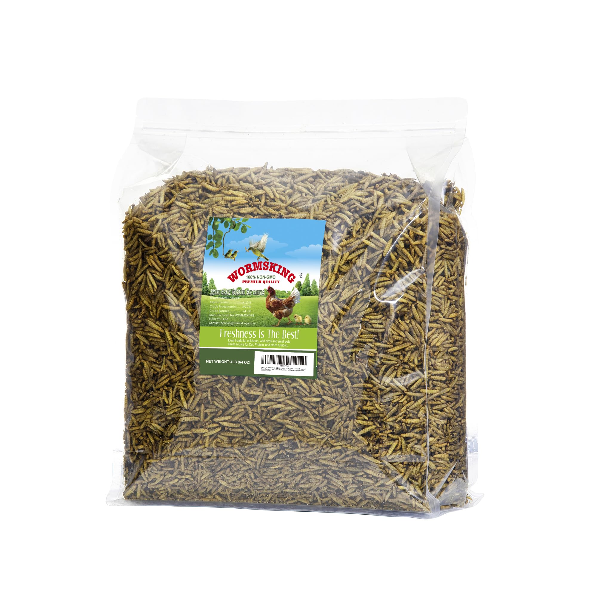 WORMSKING 4LB Non-GMO Dried Black Soldier Fly Larvae, More Calcium Than Dried Mealworms, High Protein Chicken Feed, Poultry Trea