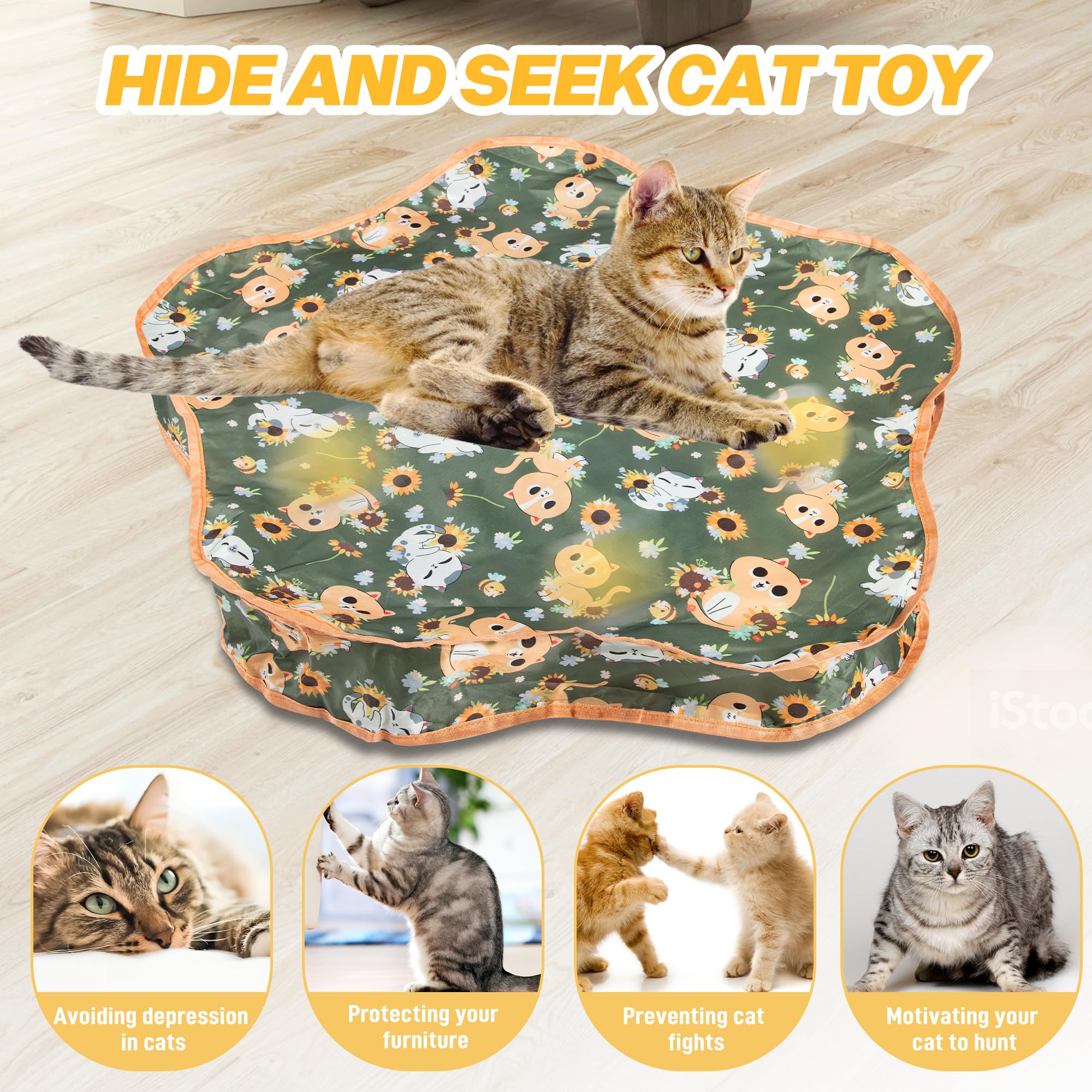 Poochies Sprouts Interactive Cat Toys, Indoor Hide And Seek Toys, Fast Rolling Ball In Play Mat, Interactive Cat Toys For Indoor